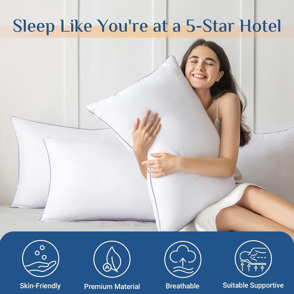 Orthopedic Support Set of 4, Cooling and Supportive Bed with Super Soft Down Alternative Fill, Luxury Fluffy Hotel Quality for Side, Bac... - Hotel Quality Plush Sleeping Pillows Detail