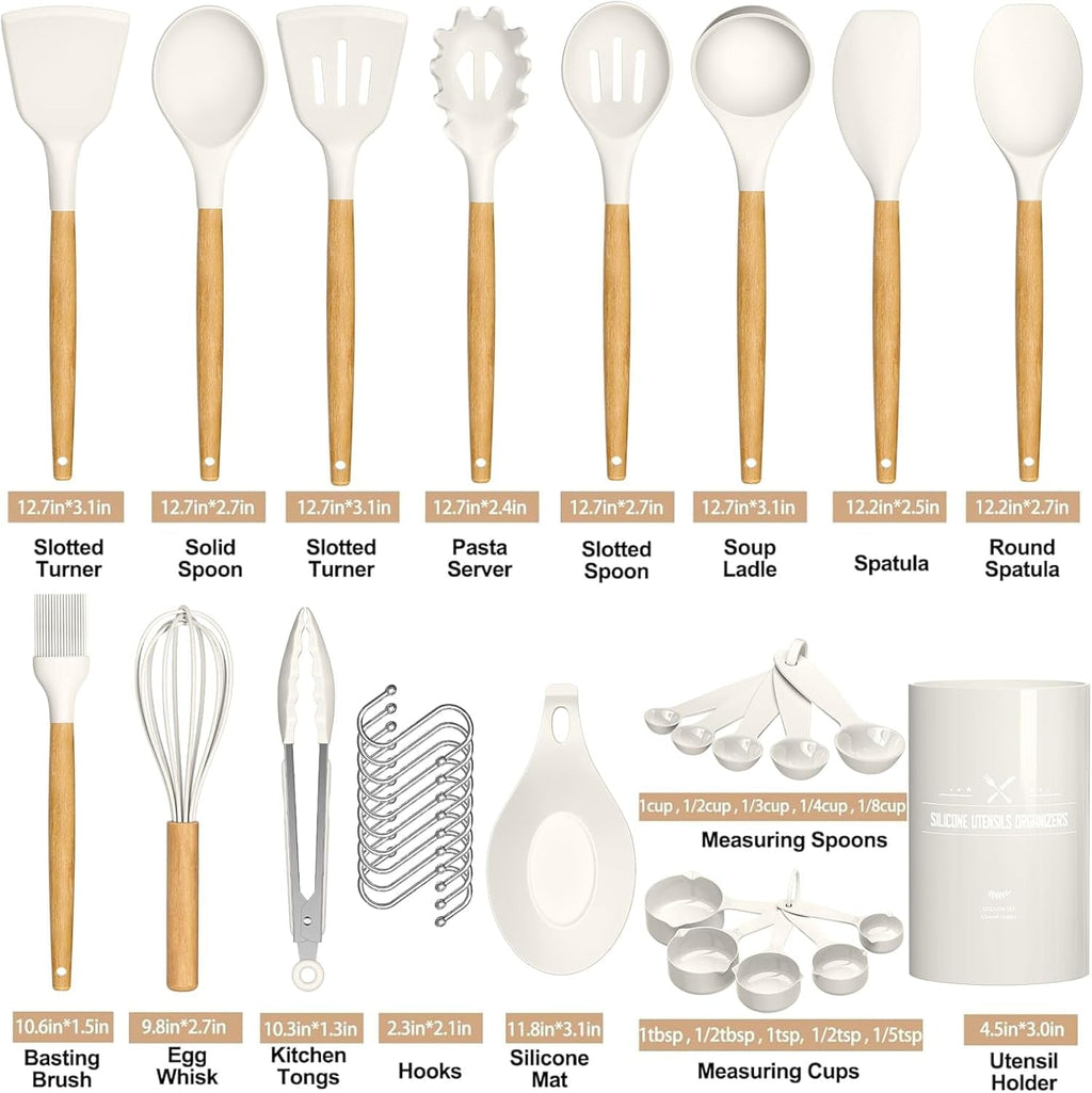 Premium Kitchen Kitchen Cooking Utensils Set, 33 pcs Non-stick Silicone Cooking Kitchen Utensils Spatula Set with Holder, Wooden Hand... - Multi-Functional Manual Food Chopper & Slicer Detail