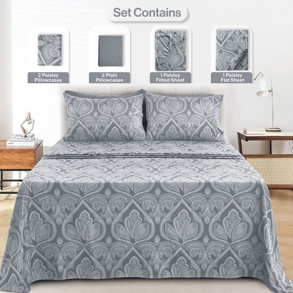 Ultra-Soft 6-Piece Bed Sheet Set, Deep Pocket Queen Sheets Up to 16 Inch, 1 Flat Sheet , 1 Fitted Sheet & 4 Pillowcases (Queen, ... - Luxury Bed Sheet Set with Deep Pockets Detail