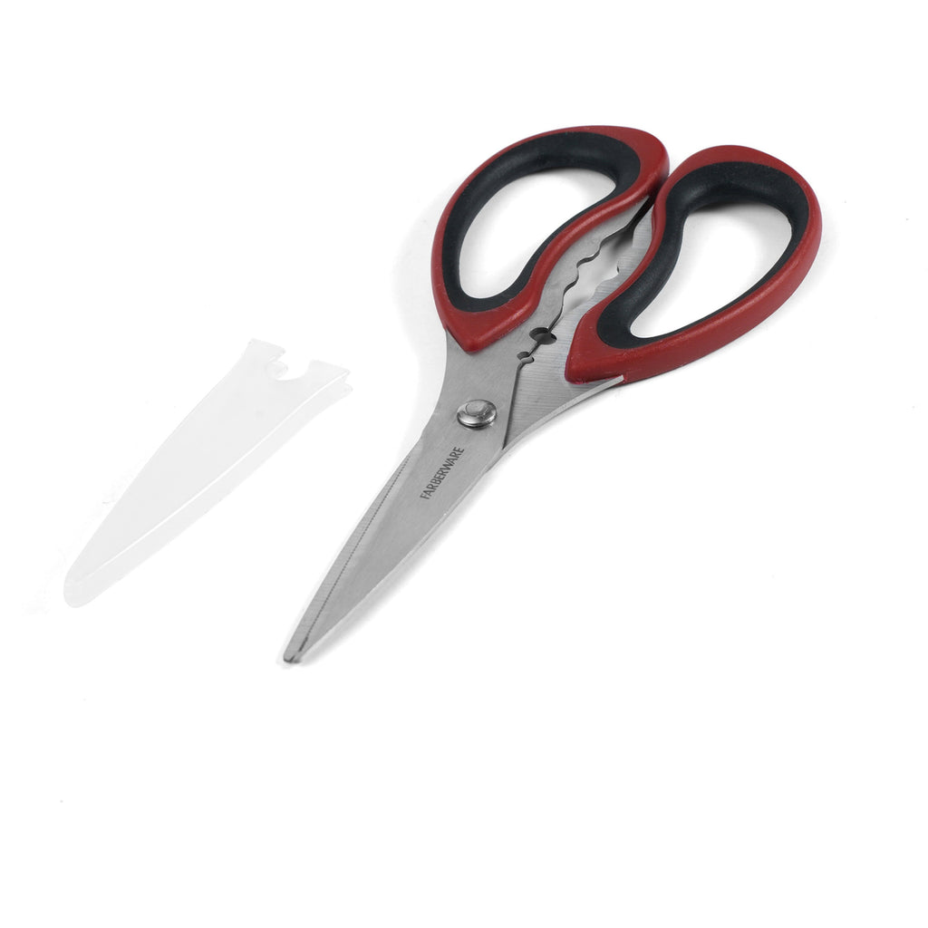 Premium Kitchen Stainless Steel Kitchen and Herb Shears with Red and Black Handle - Premium Stainless Steel Garlic Presser & Peeler Detail