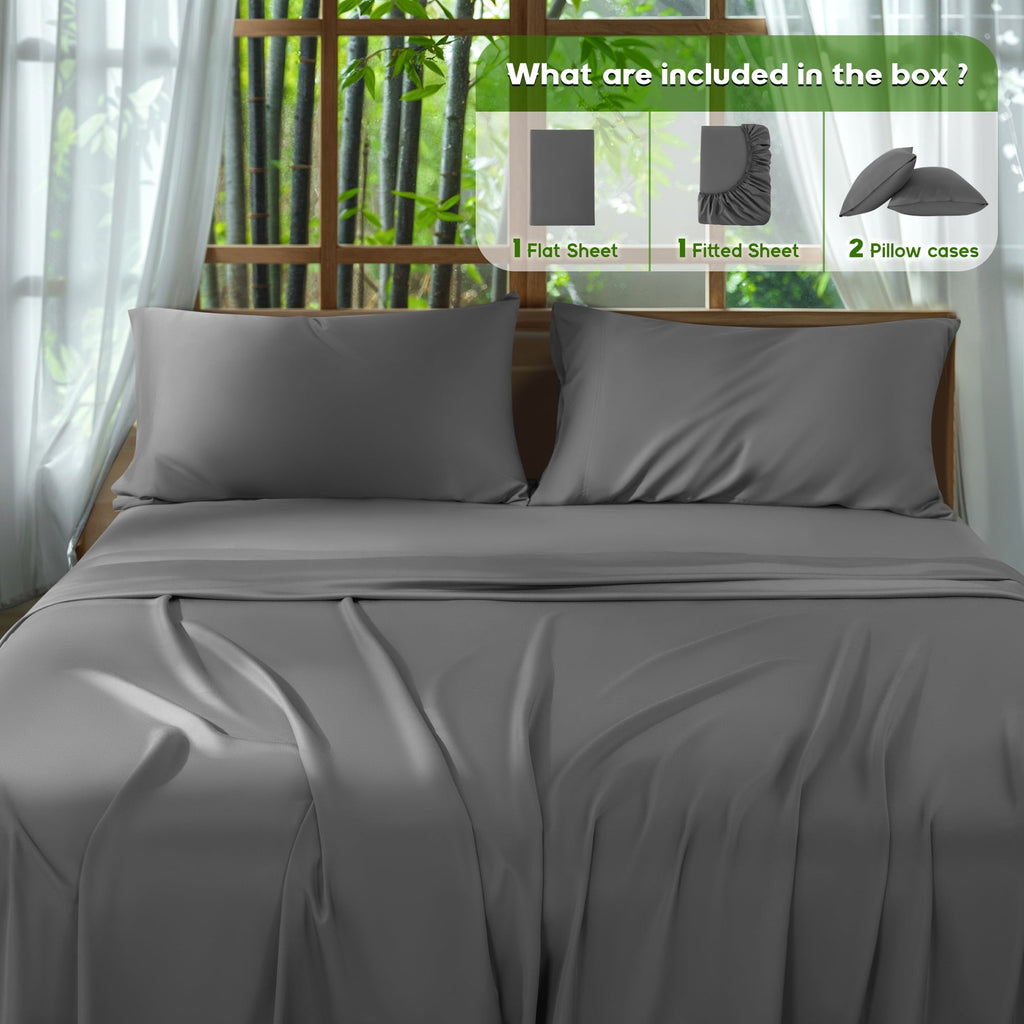 Premium Egyptian Cotton Luxury Bamboo Bed Sheet Set - Deep Pockets - 4 Piece, Queen, Dark Gray - Luxury Bed Sheet Set with Deep Pockets Detail