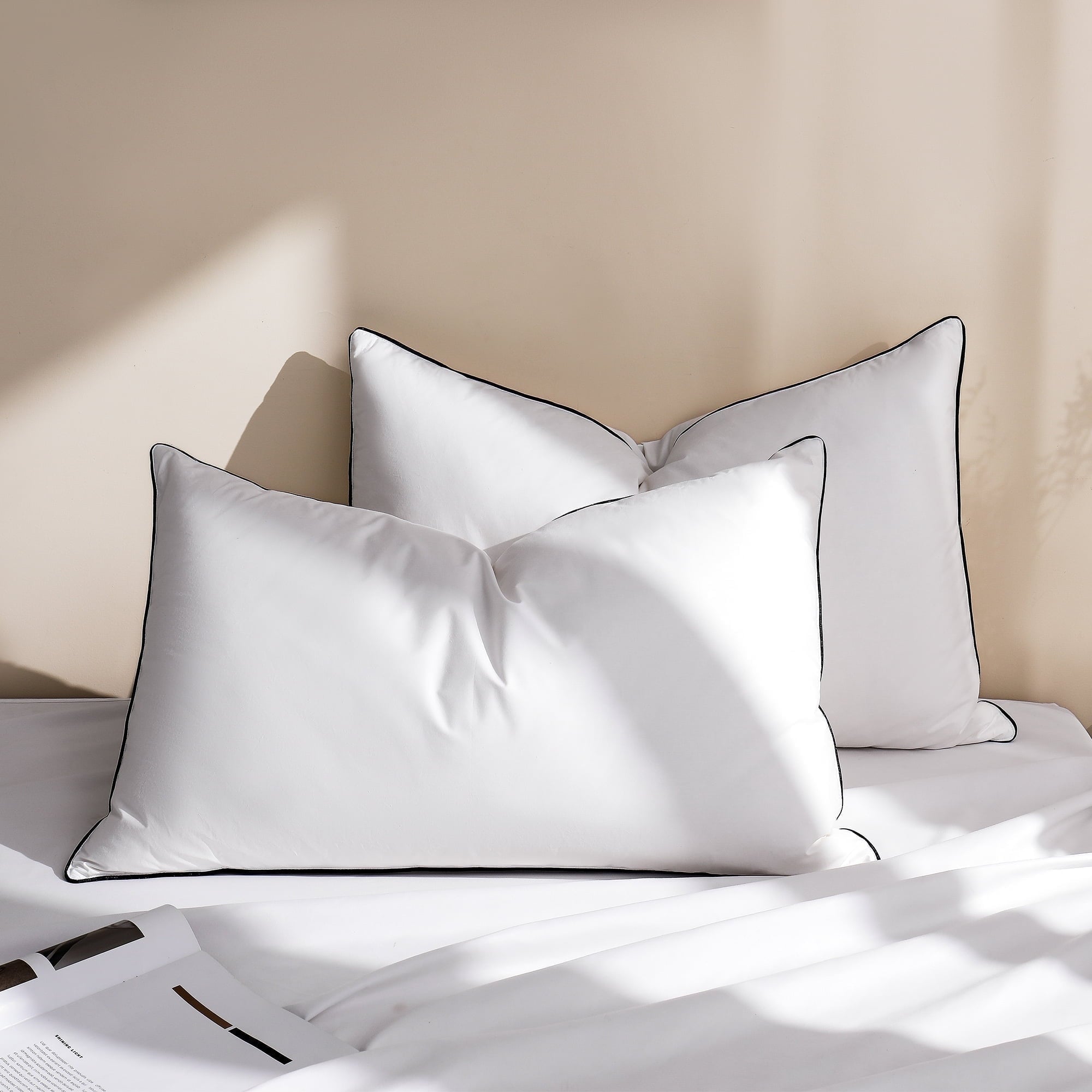 Fluffy Shredded Feather Down Pillows Set of 2, Medium Firm Hotel Bed Pillow 2 Pack, Queen Size, 20 x 30 in. - Hotel Quality Plush Sleeping Pillows Detail