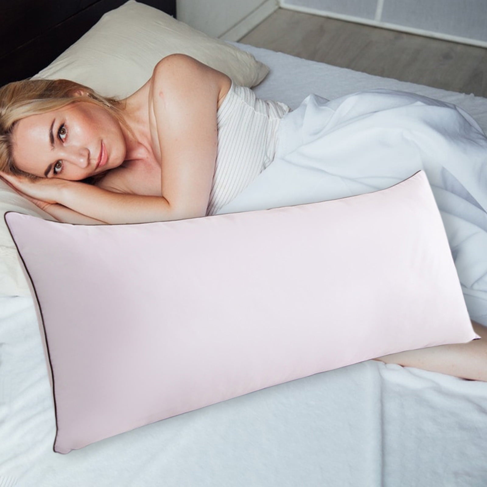 Fluffy Shredded Long Pillows For Bed King Clearance! 100*48cm White Gentle Support Soybean Pillow, Comfortable Breathable Bed Pillows... - Decorative Throw Pillow Cushion for Sofa & Bed Detail