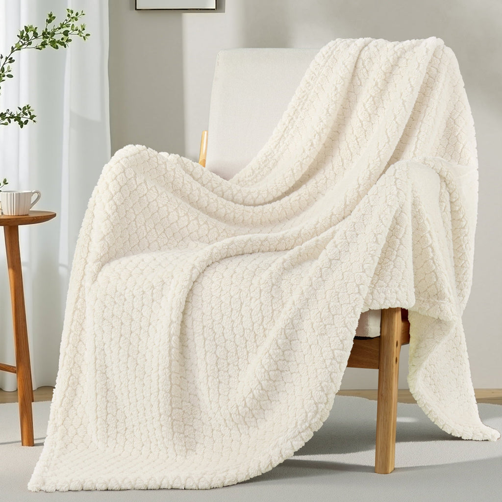 Super Soft Flannel Fleece Throw Blanket for Couch, Super Soft Jacquard Bed Blanket, Lightweight Fuzzy Warm for All Seasons, 50x60 Inches... - Luxury Knitted Decorative Throw Blanket with Fringes Detail