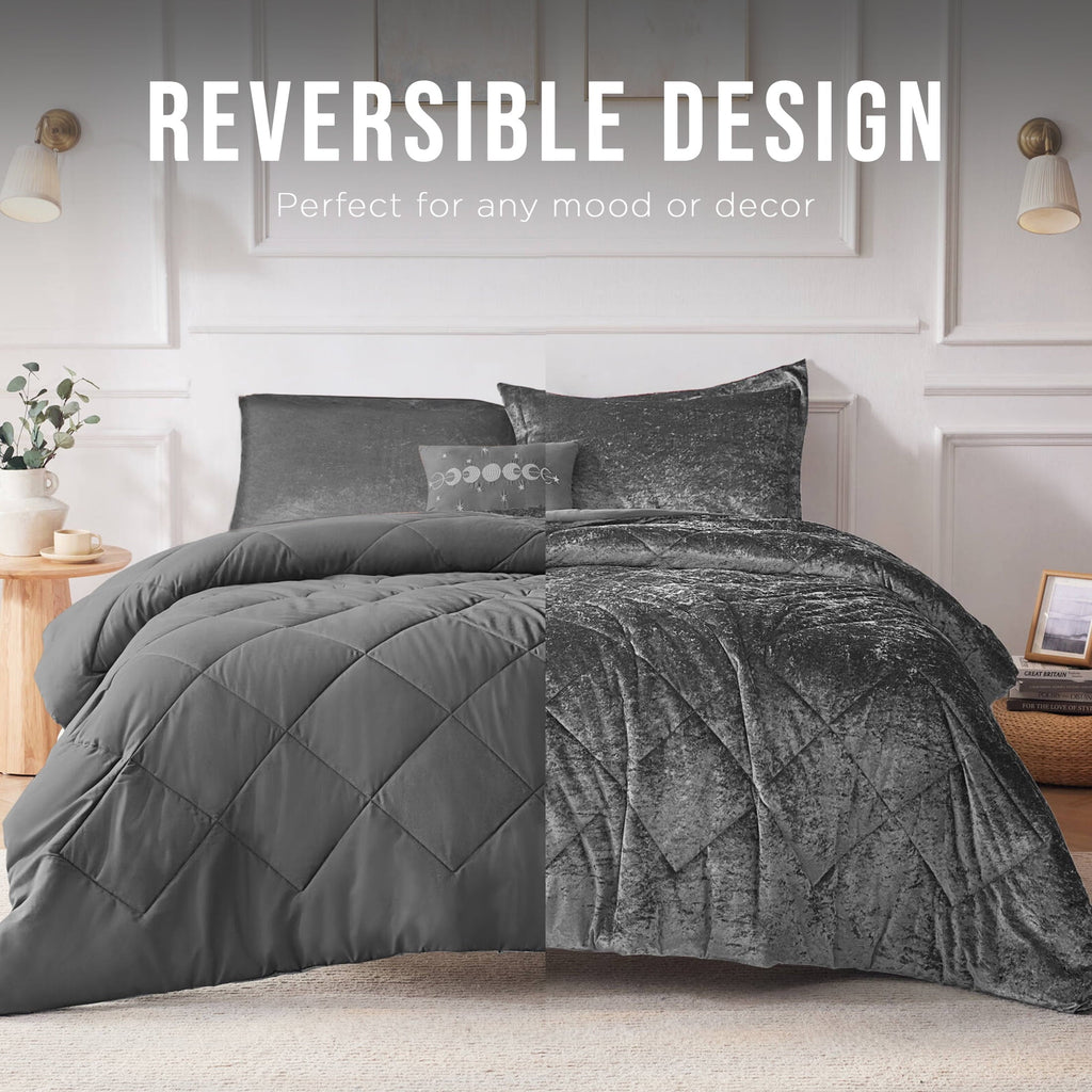 Heavyweight Warmth King/Cal King Size Comforter Sets, Velvet Bedding Comforter Set for All Seasons, Grey Bedding Set with Decor Pillow, ... - Cloud-Like Soft Lightweight Bed Comforter Detail