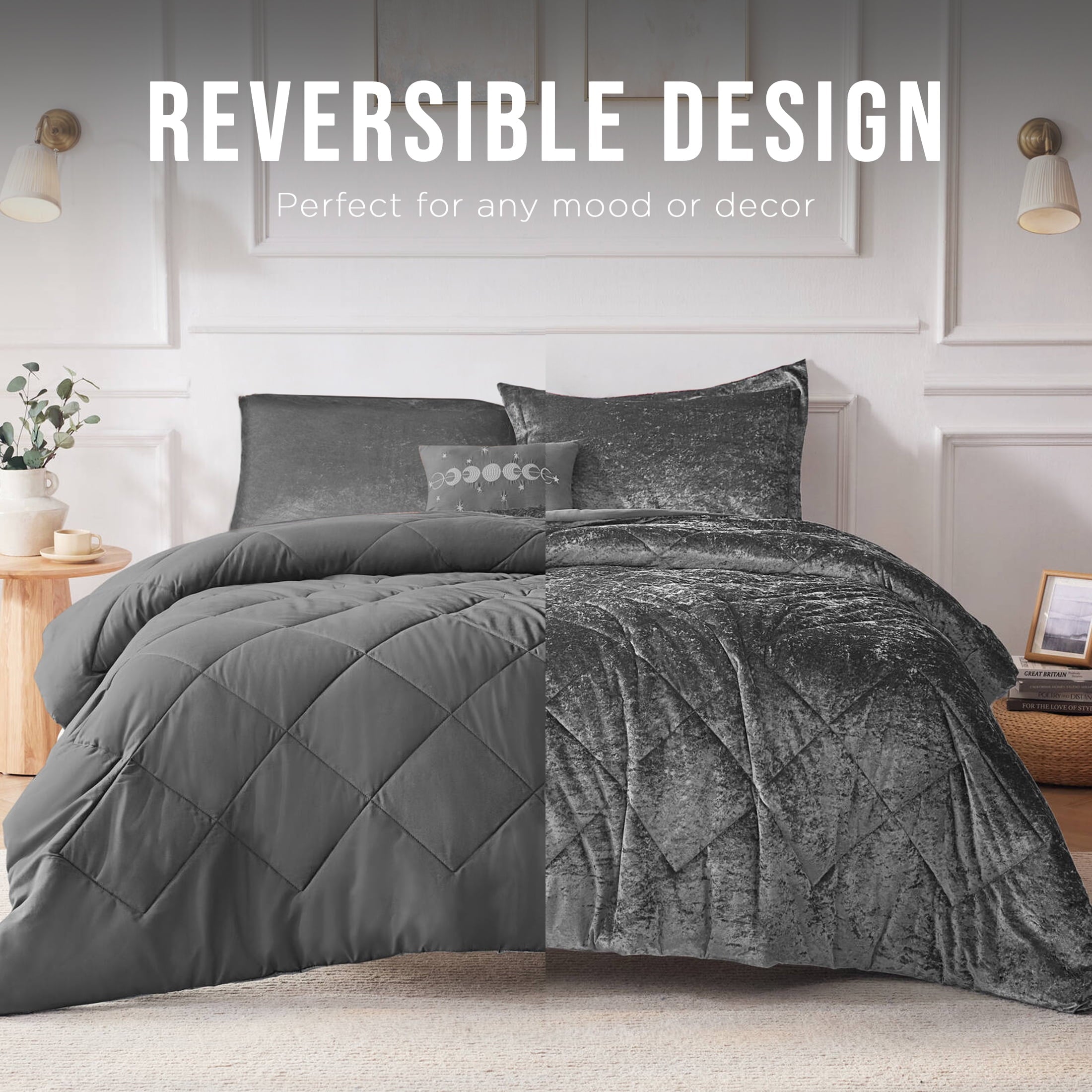 Heavyweight Warmth King/Cal King Size Comforter Sets, Velvet Bedding Comforter Set for All Seasons, Grey Bedding Set with Decor Pillow, ... - Cloud-Like Soft Lightweight Bed Comforter Detail