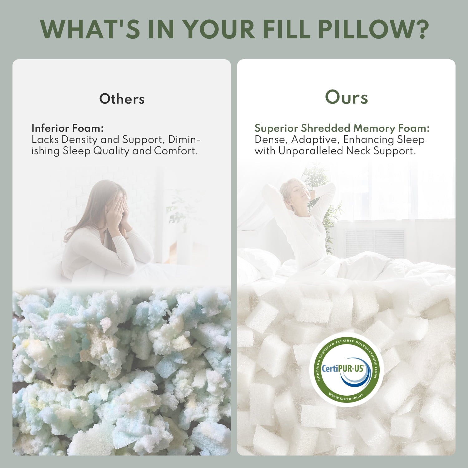 Fluffy Shredded Queen Size Bed Pillows 4-Pack,3.3lb Shredded Memory Foam Filled,Hyper Soft & 3D Breathable Cooling Desigh Cover Fitti... - Hotel Quality Plush Sleeping Pillows Detail