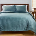 Fluffy Down Alternative Full/Queen Comforter Set, All-Season, 3-Piece, Nimbus Blue Block Weave - Luxurious Quilted Duvet Cover Set - Default Title