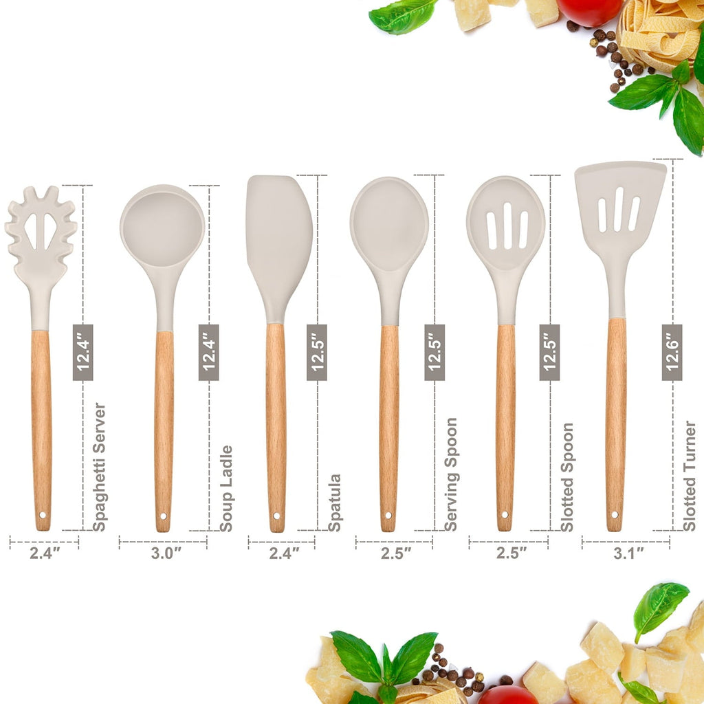 High-Precision Kitchen Utensils Set of 6, Silicone Cooking Utensils with Wooden Handle, Non-Stick Cookware & Heat Resistant, Include... - Multi-Purpose Hand Tool for Daily Meal Prep Detail