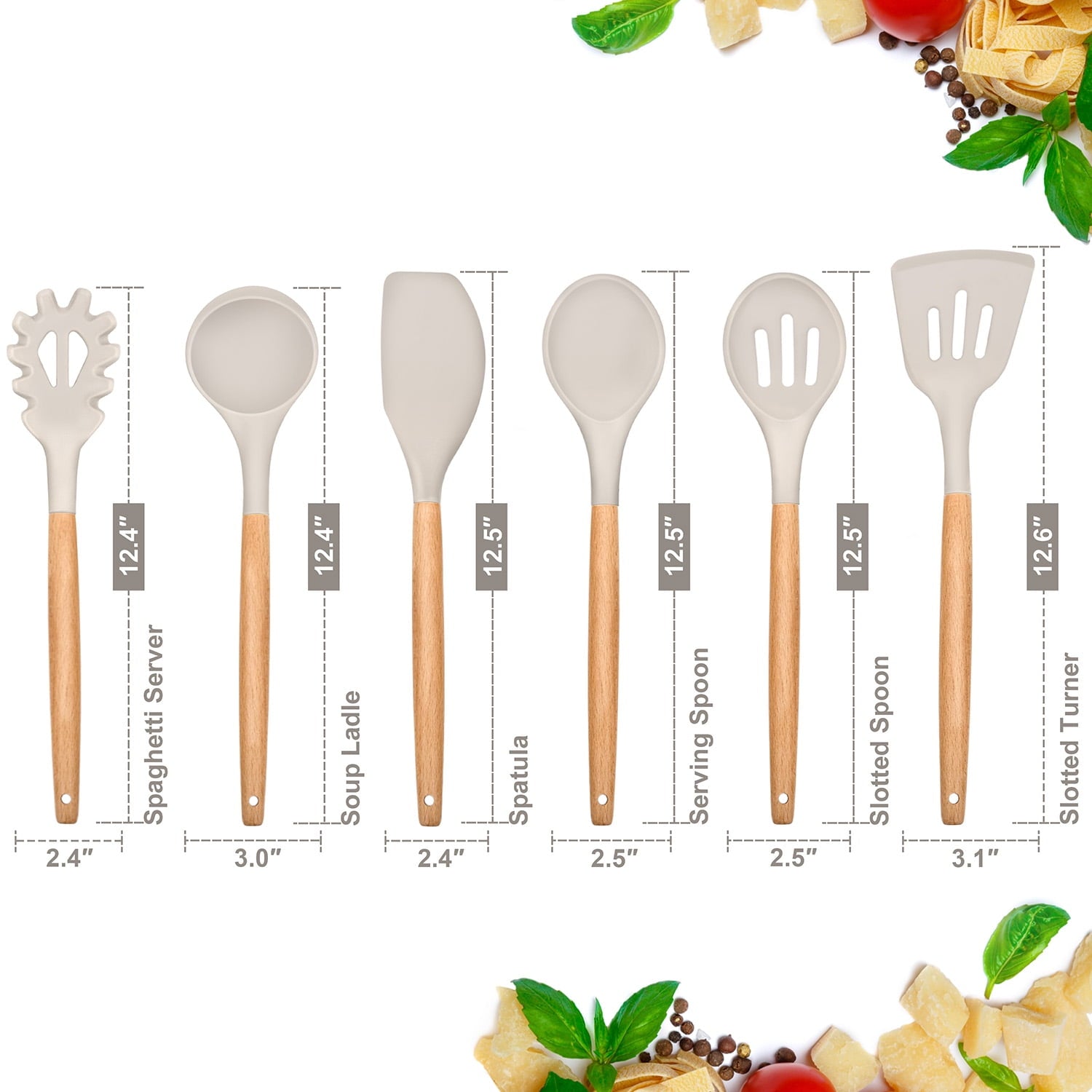 High-Precision Kitchen Utensils Set of 6, Silicone Cooking Utensils with Wooden Handle, Non-Stick Cookware & Heat Resistant, Include... - Multi-Purpose Hand Tool for Daily Meal Prep Detail