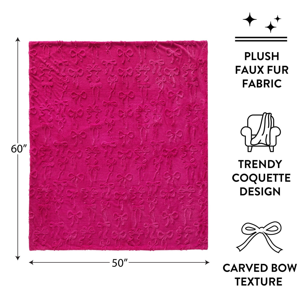 Super Soft Flannel Gen Z 50" x 60"Carved Bow Faux Fur Throw - Lightweight Plush Warm Blanket for All Seasons Detail