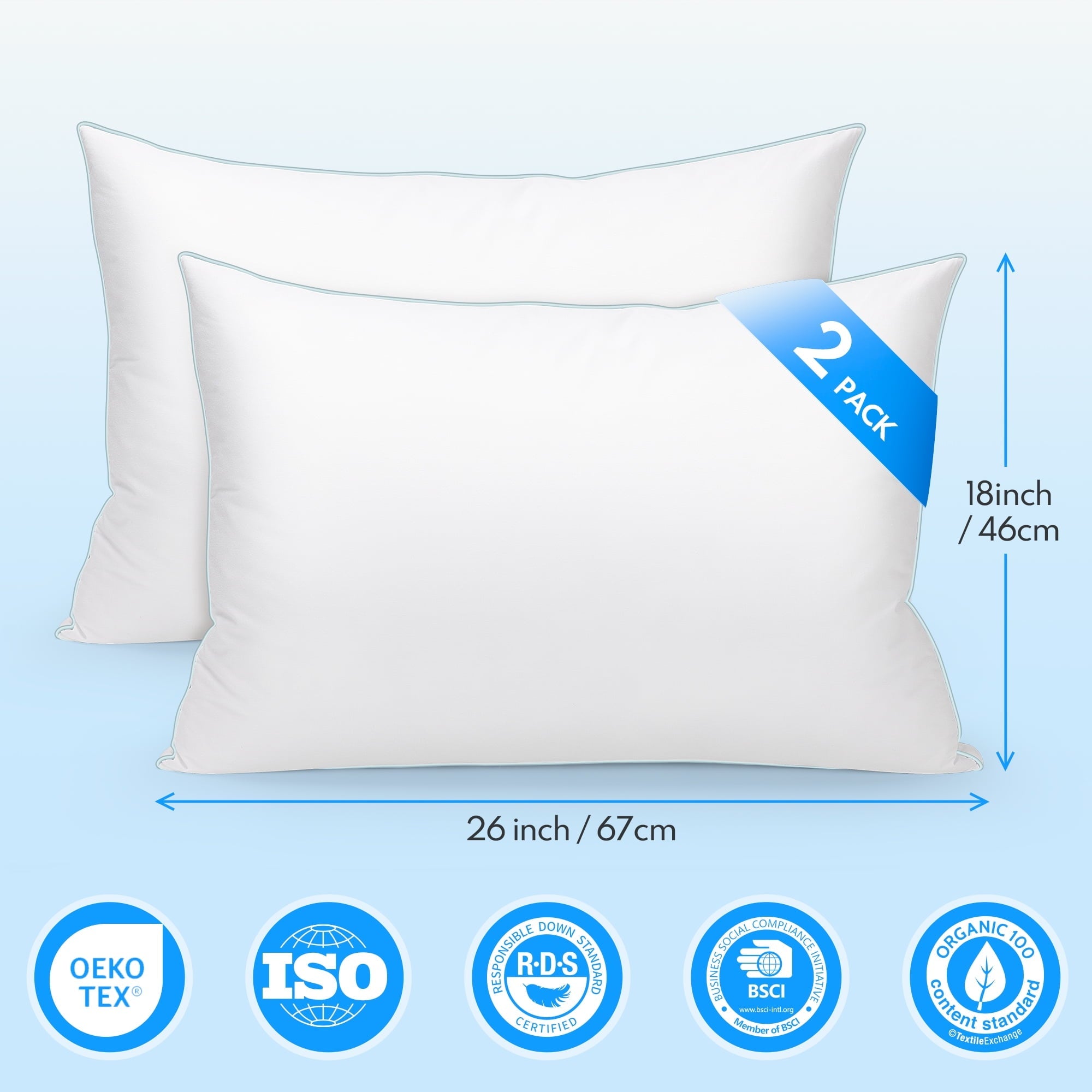 Fluffy Shredded Goose Feather Down Pillows, Gusseted Bed Pillows Queen Size Set of 2, Luxury Hotel Collection Fluffy Pillows 100% Cot... - Orthopedic Shredded Foam Bed Pillow Set Detail