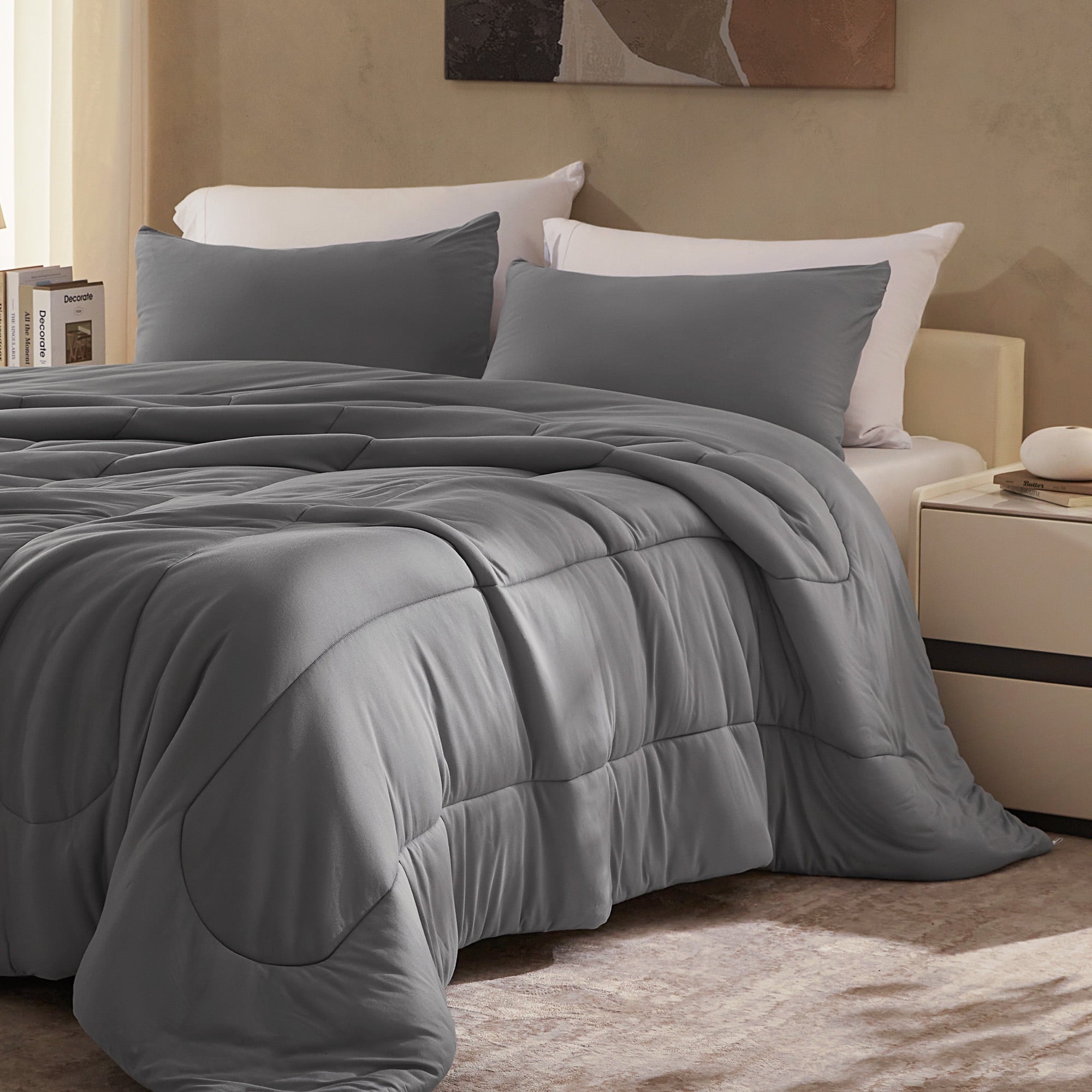 All-Season 3 Pieces Jersey Knit Bedding Sets with 1 Comforter and 2 Pillow Shams, Soft and Breathable Comforter Set with Women, ... - Cloud-Like Soft Lightweight Bed Comforter Detail
