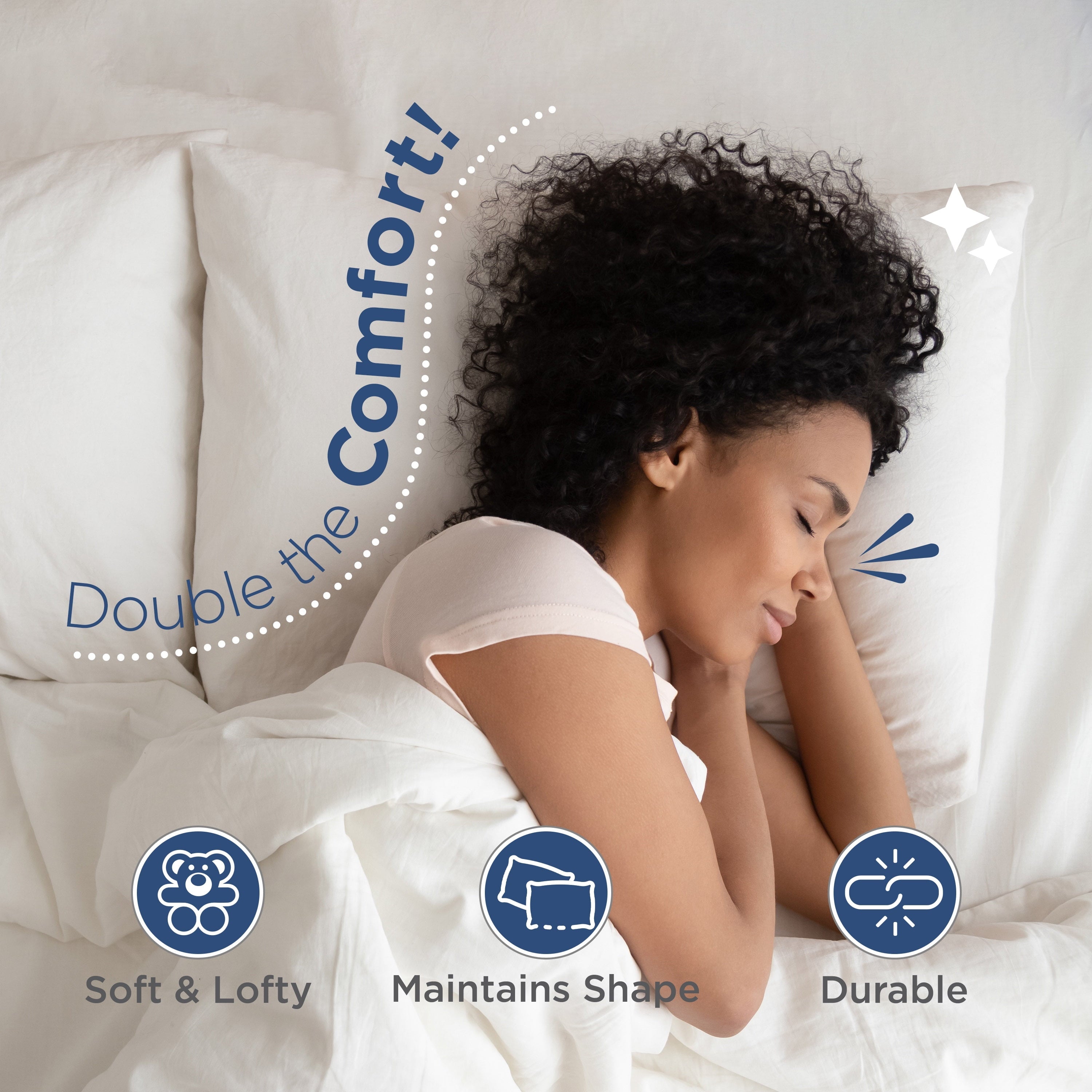 Ergonomic Memory Foam 2-Pack Down Alternative White Bed Pillows, Standard - Hotel Quality Plush Sleeping Pillows Detail