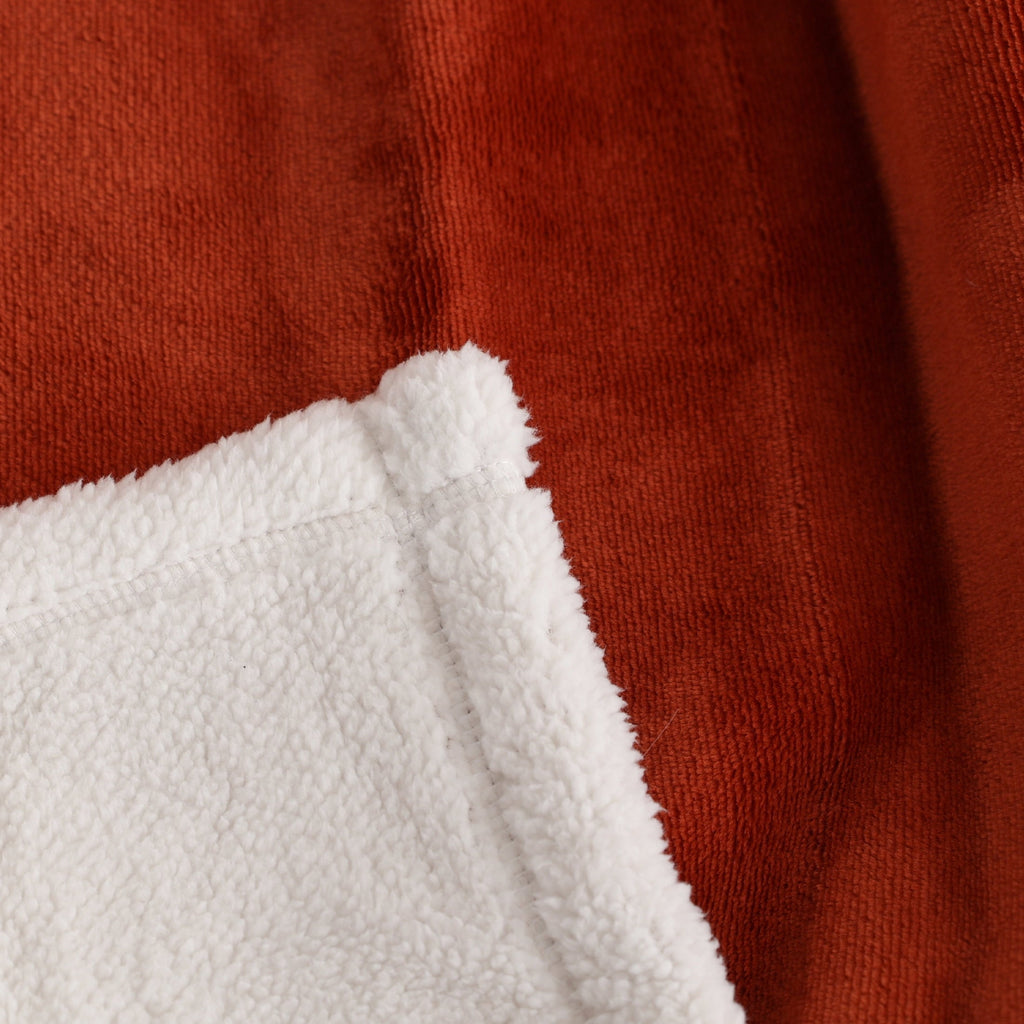 Cozy Fleece Reversible Printed Velvet Plush and Hampshire Faux Shearling Soft Throw Blanket, Standard Size, Auburn Sun - Lightweight Plush Warm Blanket for All Seasons Detail