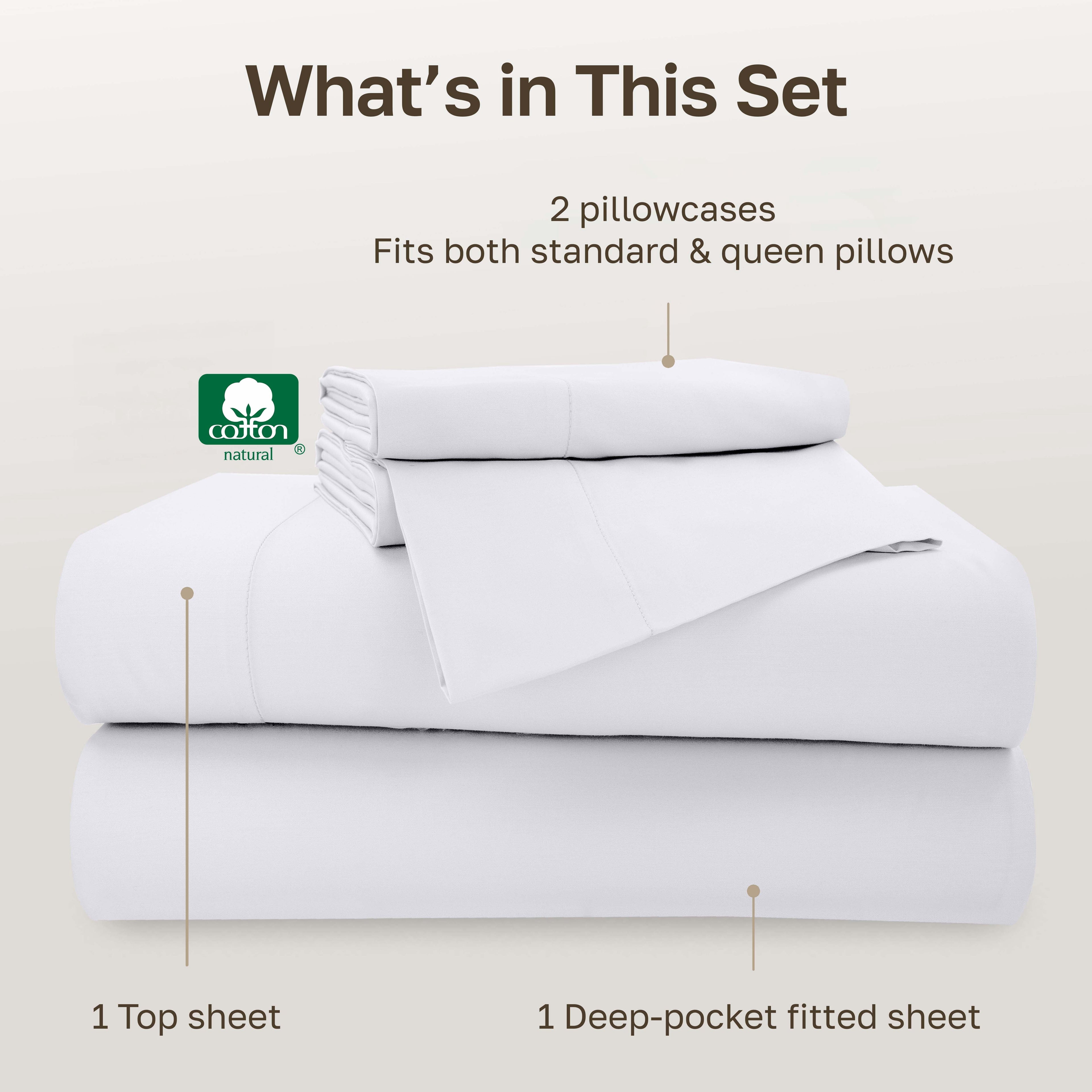 Breathable Luxury 500-Thread-Count 100% Cotton Sheet White Queen-Sheets Set, 4-Piece Extra Long-Staple Combed Cotton Bedding Sheets for... - Breathable Egyptian Cotton Flat & Fitted Sheets Detail