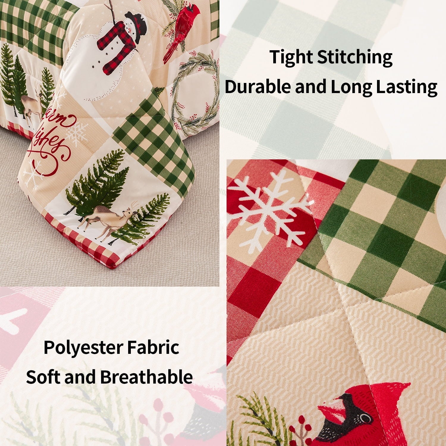 Fluffy Down Alternative 3 Pcs Christmas Comforter Set, Bed in a Bag Wreath Snowman Queen/Full Size Xmas Bedding Set Fitted Pillowcases for Adult - Hypoallergenic Ultra-Fluffy Quilt for Winter Detail