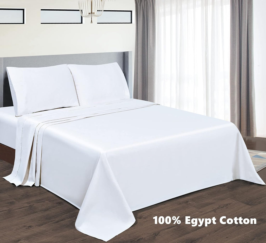 Premium Egyptian Cotton Bed Sheets Set 4 Pieces, 600 TC 100% Egyptian Cotton Bed Sheets, Breathable, Soft & Silky Sateen Weave Fits Mattress ... - Cooling Hotel Quality Bedding Sheets and Pillowcases Detail