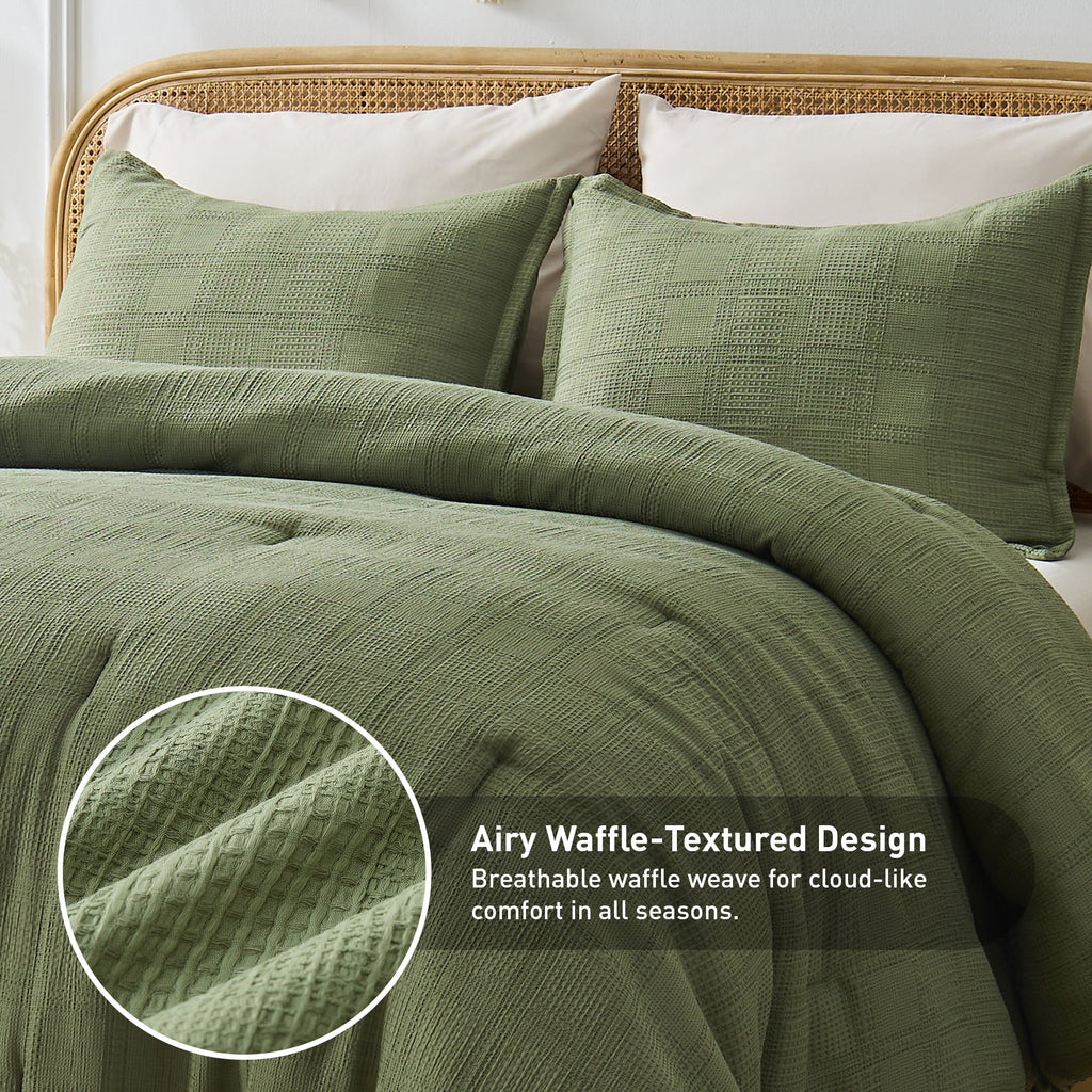 Fluffy Down Alternative Waffle Weave Comforter Set Full/Queen Size, Lightweight & Breathable Comforter Bet Set for All Season, 3-Piece Textur... - Hypoallergenic Ultra-Fluffy Quilt for Winter Detail