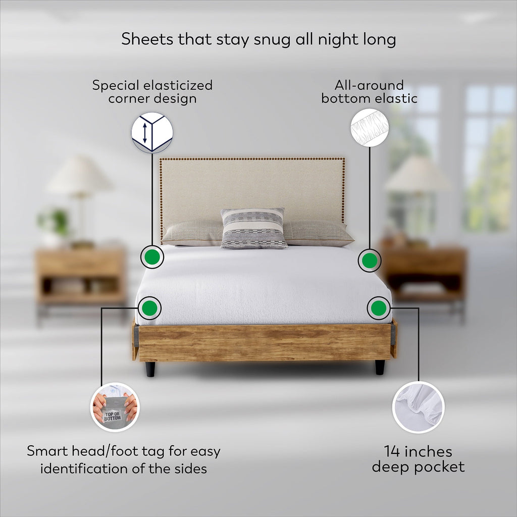 Premium Egyptian Cotton Soft Finish Microfiber Percale Queen Bed Sheet Set – 4-Piece Lightweight, Wrinkle-Resistant, Quick-Dry, Light Gray - Premium Ultra-Soft Pillowcase Pair for Sleeping Detail