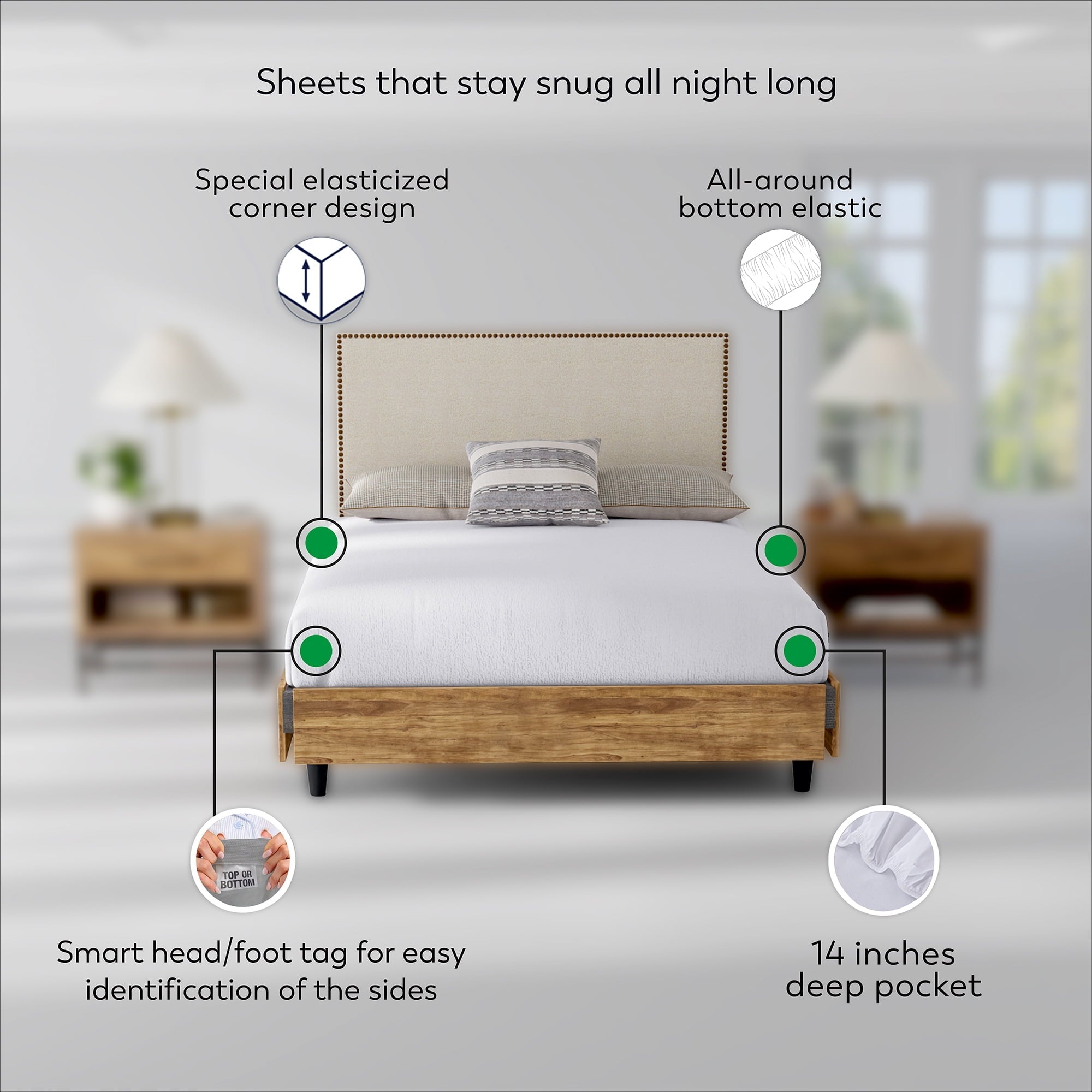 Premium Egyptian Cotton Soft Finish Microfiber Percale Queen Bed Sheet Set – 4-Piece Lightweight, Wrinkle-Resistant, Quick-Dry, Light Gray - Premium Ultra-Soft Pillowcase Pair for Sleeping Detail