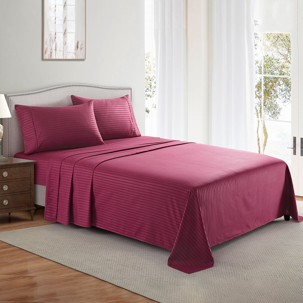 Premium Egyptian Cotton Bedding Set with Flat Sheet, Fitted Bed Sheet & Pillowcases, Full Burgundy - Premium Ultra-Soft Pillowcase Pair for Sleeping Detail