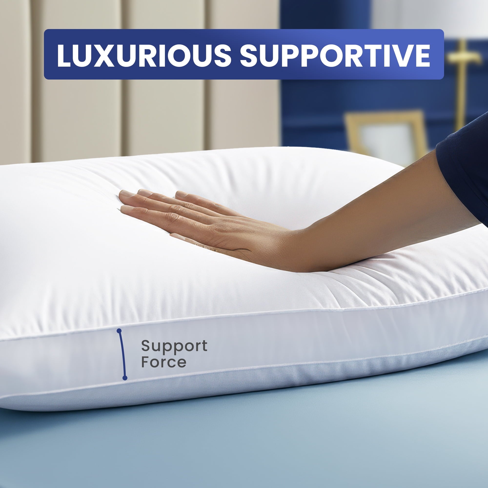 Hotel Collection Queen Bed Pillow, 26"L x 18" W, Set of 2, Soft and High-Quality, Gusseted Pillow for All Sleep Positions (White) - Decorative Throw Pillow Cushion for Sofa & Bed Detail