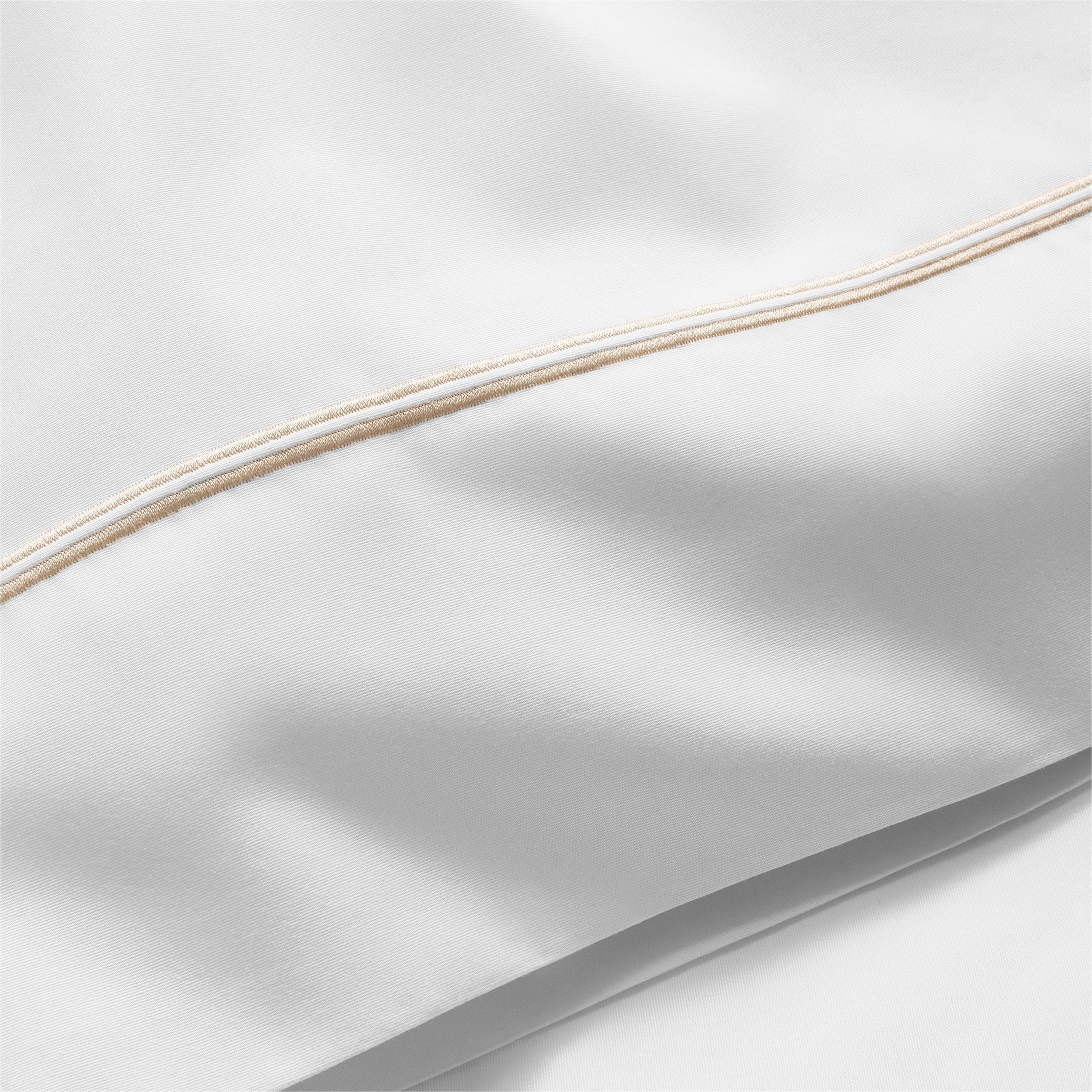 Ultra-Soft 4-Piece 300 Thread Count White Pima Cotton Bed Sheet Set with Tan Hem, Full , Adult/Teen - Luxury Bed Sheet Set with Deep Pockets Detail