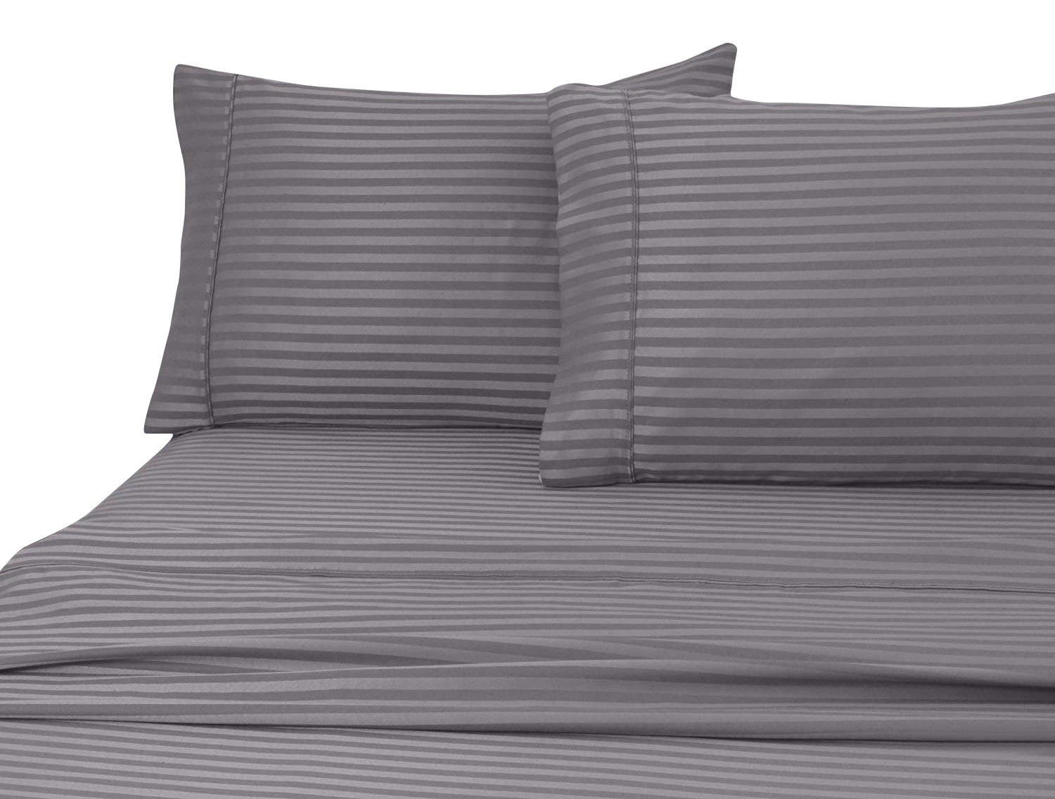 Wrinkle-Resistant 600 100% Cotton Wrinkle Free Striped Sheet Set (Twin, Gray) - Premium Ultra-Soft Pillowcase Pair for Sleeping Detail