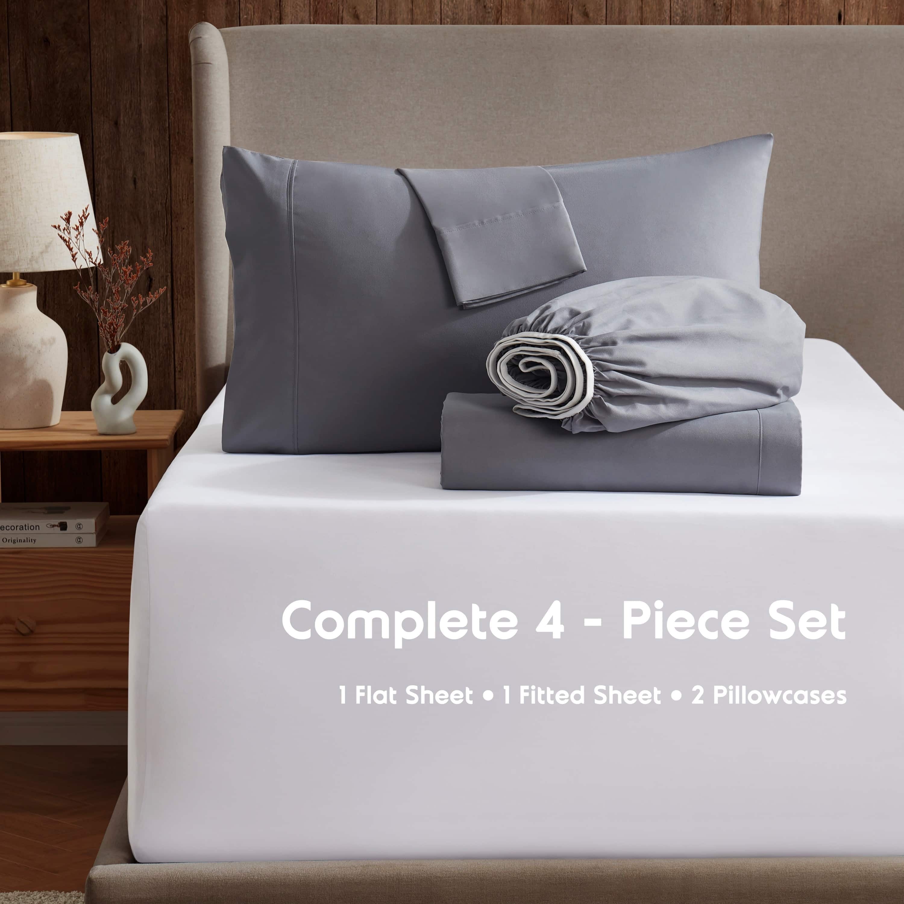 Premium Egyptian Cotton Queen Sheets Set, 1800 Series 4 Piece Sheets , Luxury Soft Microfiber Queen Size Bed Sheets Set, Gray - Premium Ultra-Soft Pillowcase Pair for Sleeping Detail