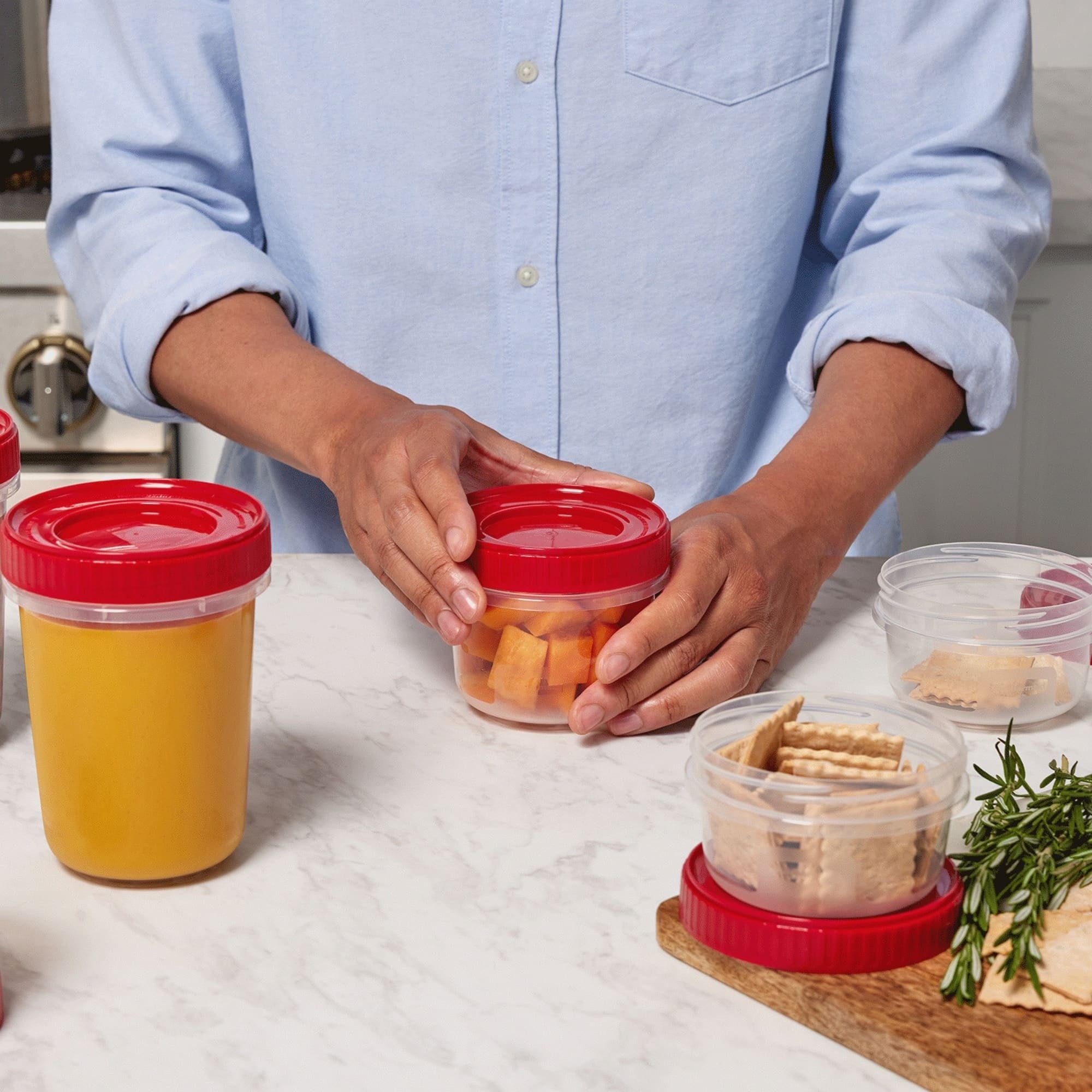 Deliciously Squishy 12 Piece Food Storage Set, Red - Playful Star & Heart Shaped Geometric NeeDoh Detail
