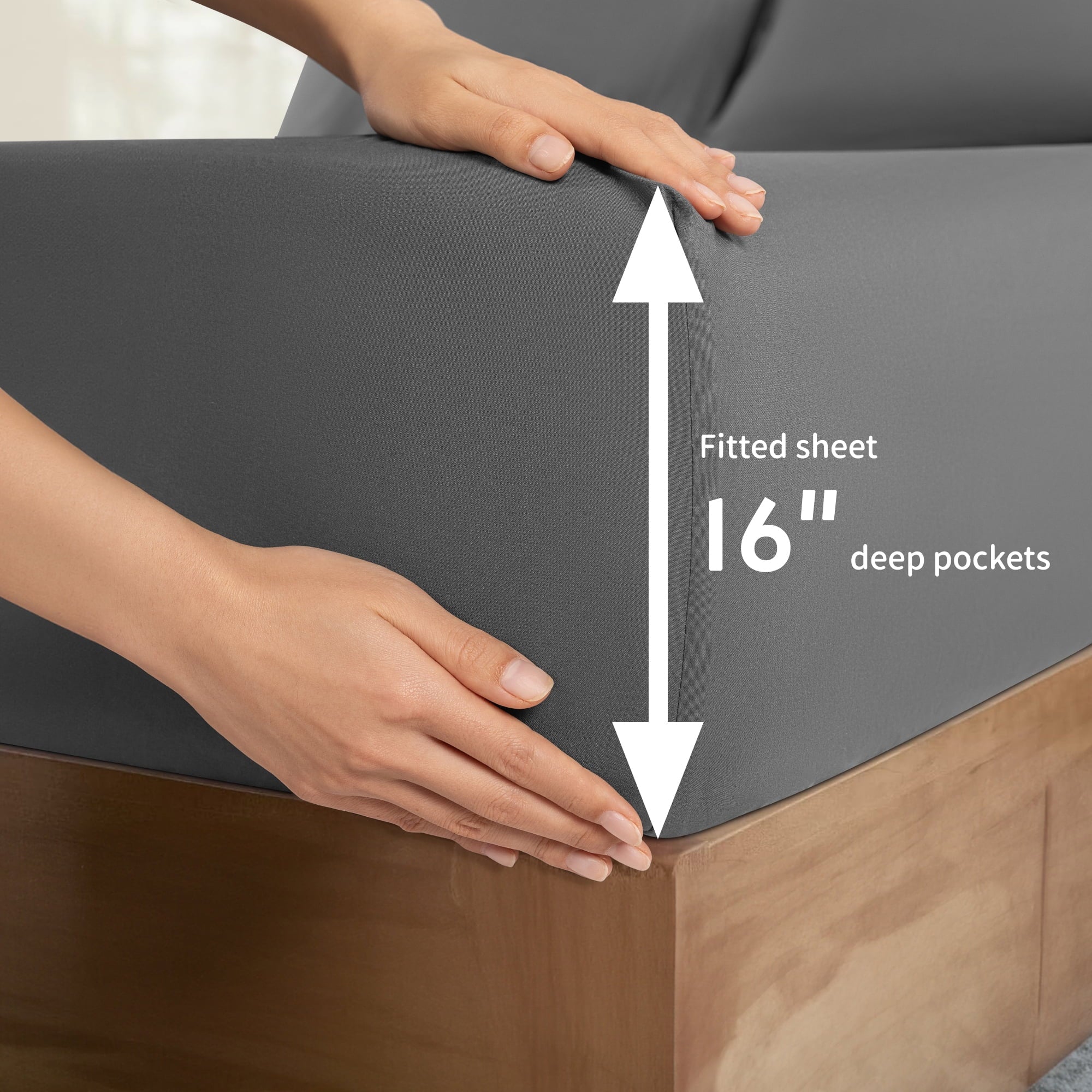 Cooling Sateen 6 Pieces Bed Sheet Set, 1800 Series Soft Microfiber Queen Sheets with 16" Deep Pocket, Dark Gray - Premium Ultra-Soft Pillowcase Pair for Sleeping Detail