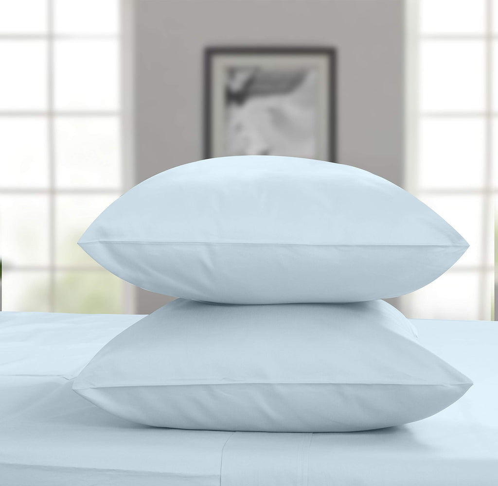 Breathable Luxury 100% Cotton King Bed Sheets Set - 4-Piece, 300 Thread Count, Lightweight Sateen, Light Blue - Breathable Egyptian Cotton Flat & Fitted Sheets Detail