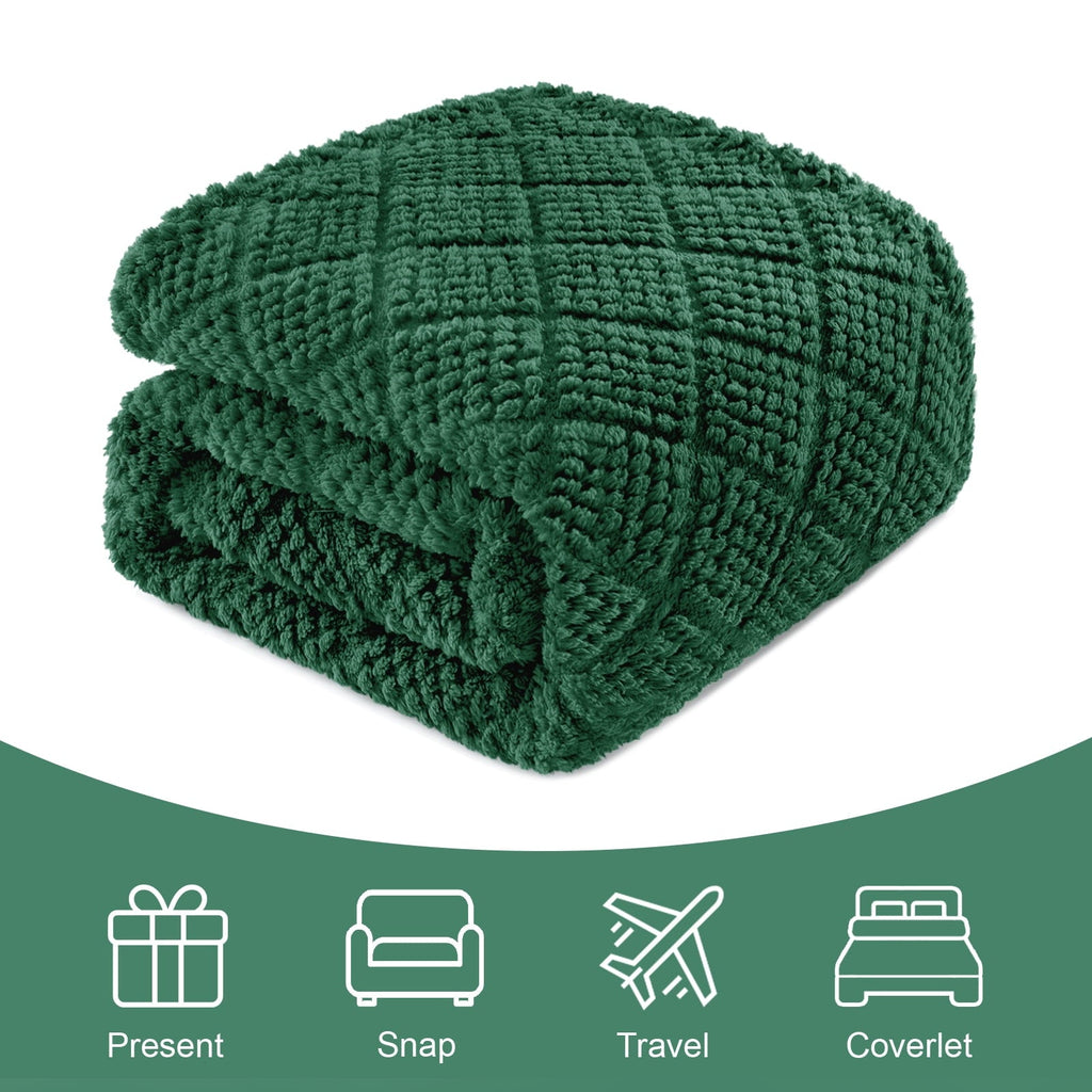 Cozy Fleece Fuzzy Fleece Throw Blanket for Couch, Bed, Soft Fluffy Jacquard Waffle Blankets for All Season, Lightweight and Warm,... - Luxury Knitted Decorative Throw Blanket with Fringes Detail