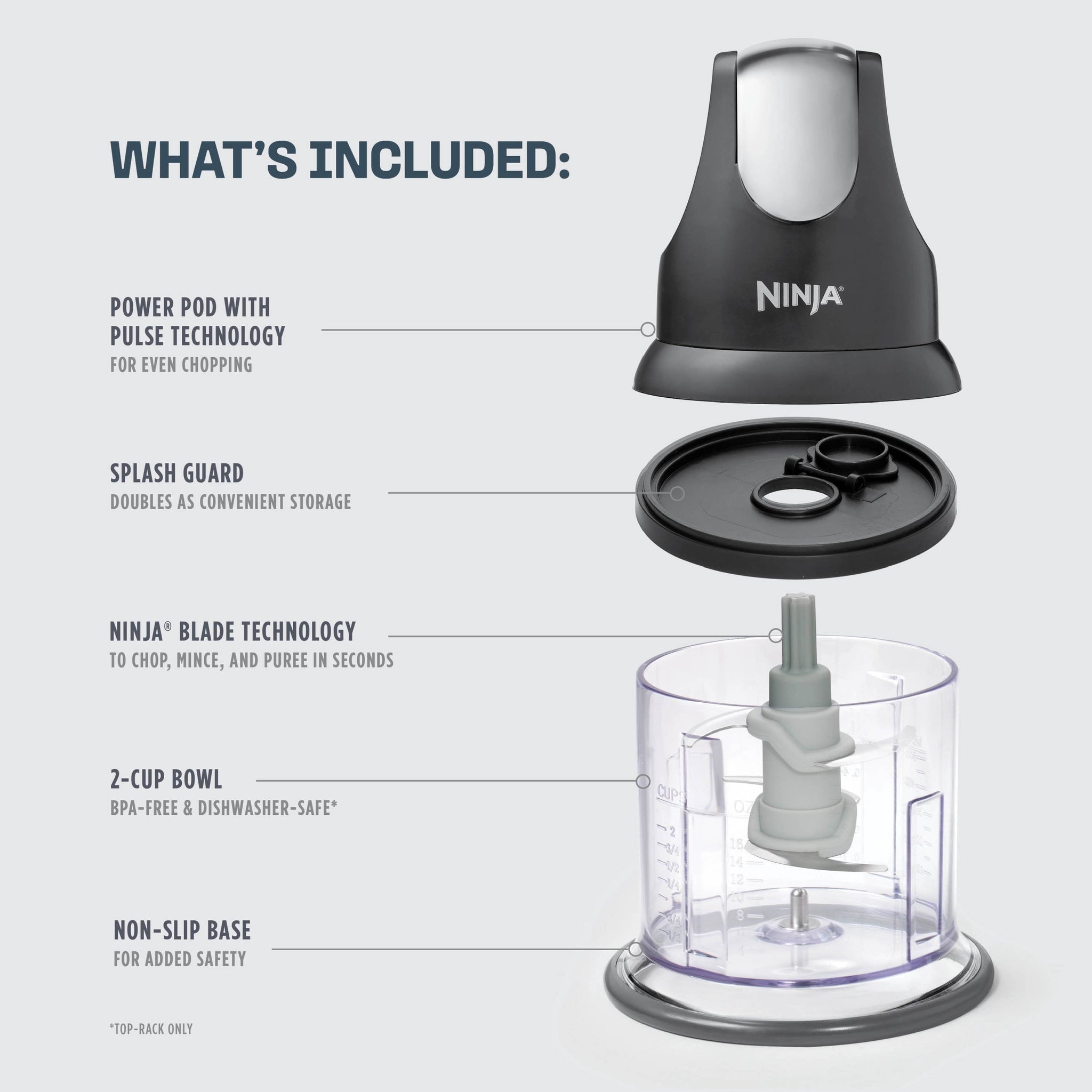 Express Chop 2-Cup Food Processor, Mince, Puree, One-Touch, Non-Slip Base, Dishwasher Safe, NJ100WM Black - Image 4
