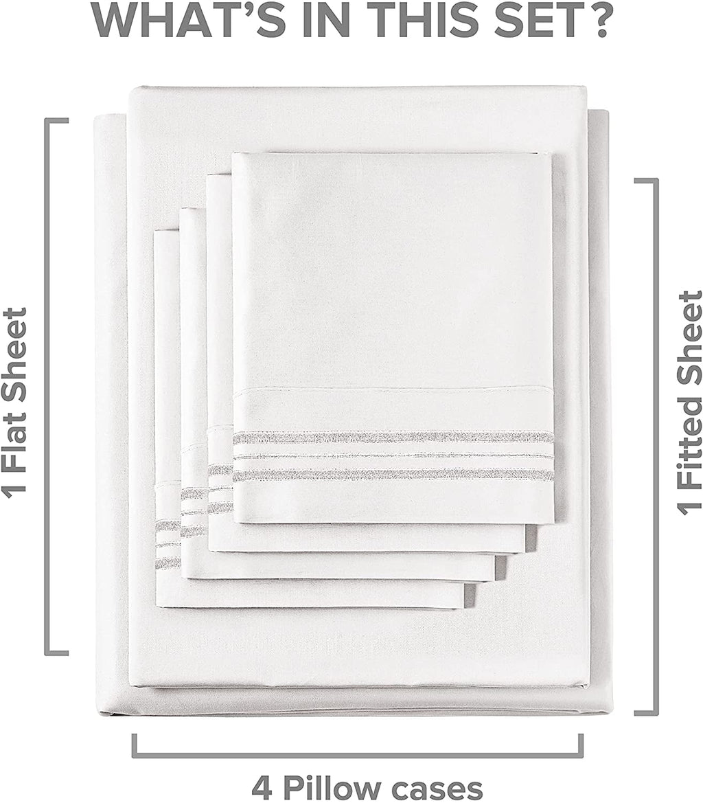 Wrinkle-Resistant 6-Piece Breathable and Cooling Sheet Set With Extra Matching Pillowcases - King Size Bed Sheets Fits 8"-16... - Breathable Egyptian Cotton Flat & Fitted Sheets Detail