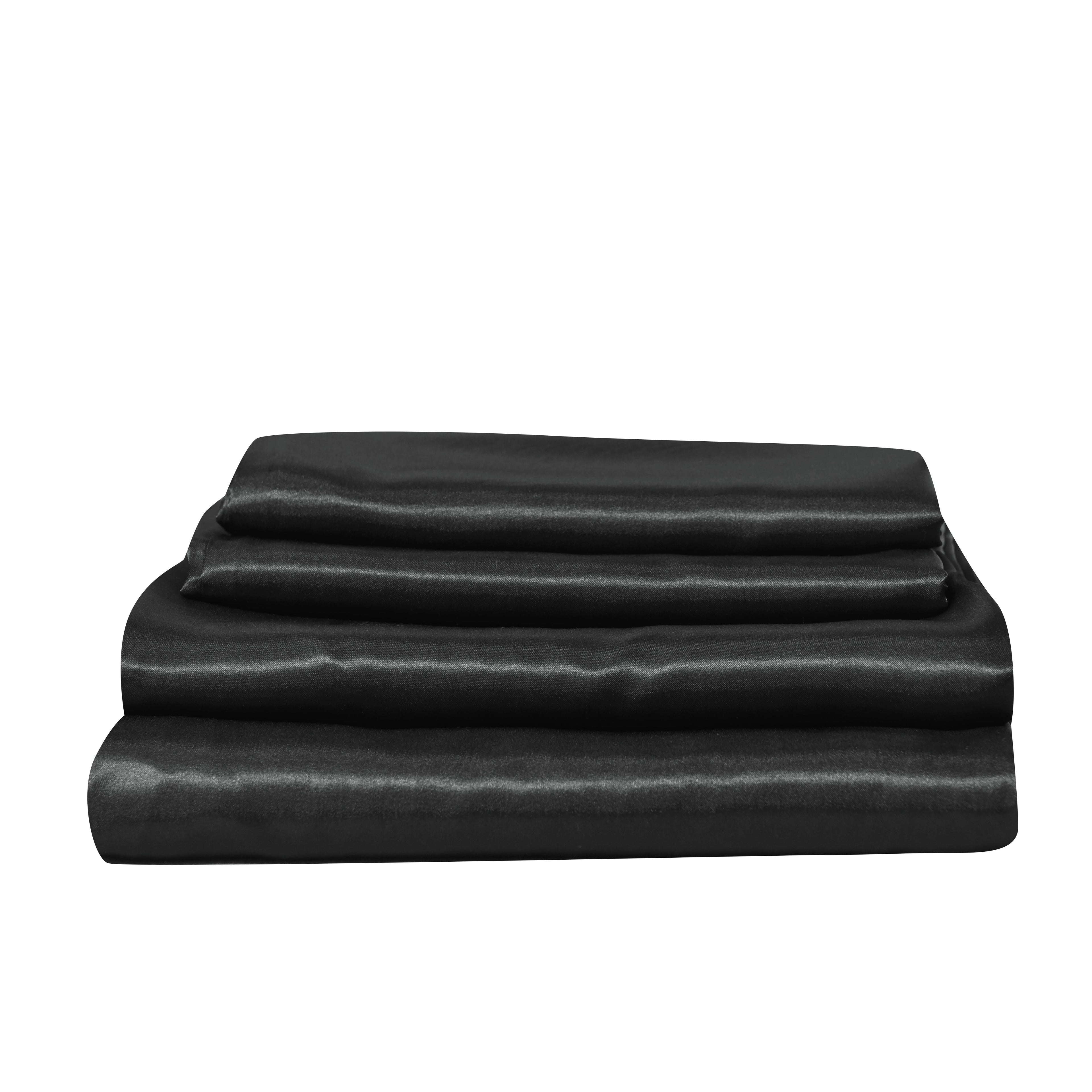 Premium Egyptian Cotton Satin Sheets Full Black Luxury Silky Bed Sheets 1800 Microfiber Sheet Set 4 Pcs - Premium Ultra-Soft Pillowcase Pair for Sleeping Detail