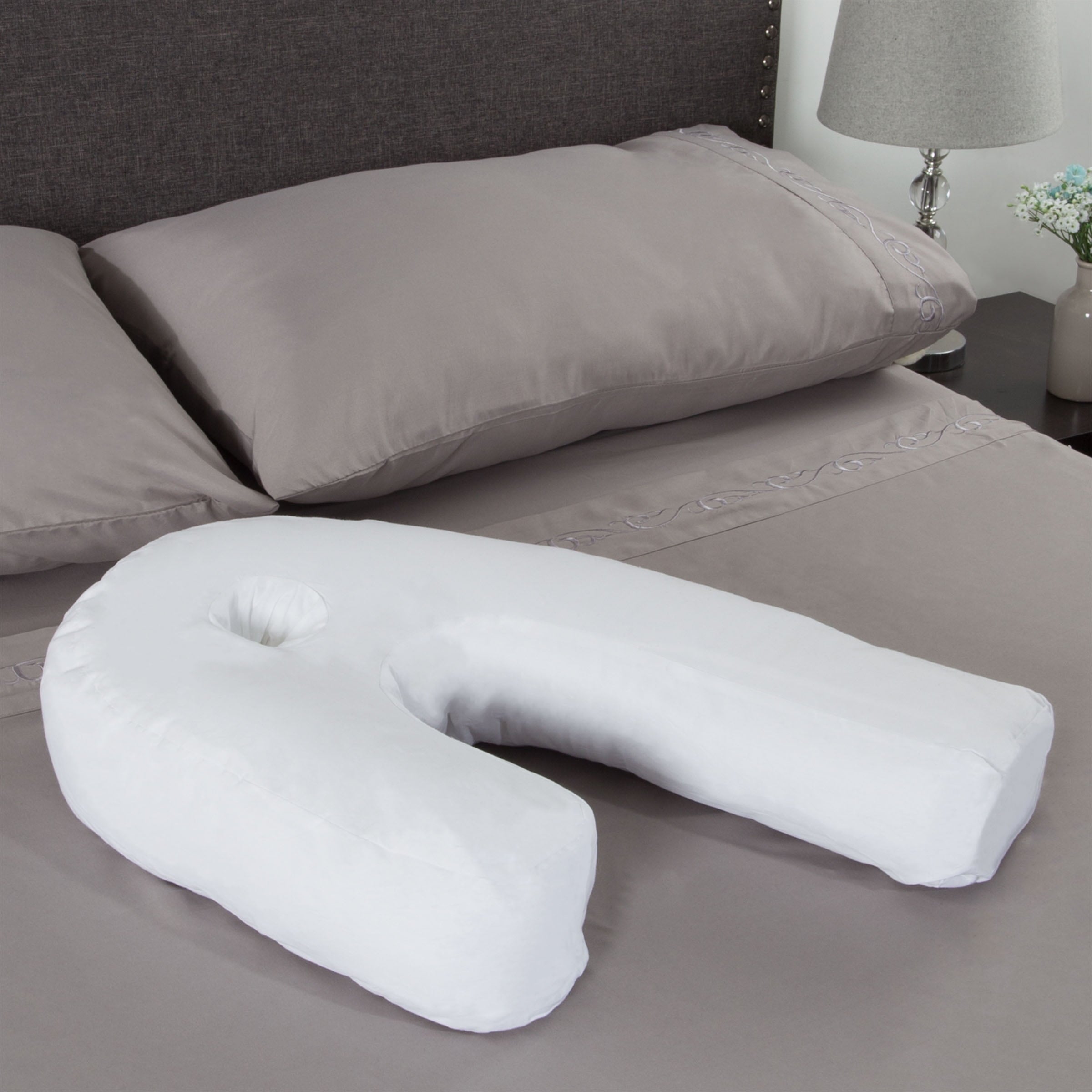 Fluffy Shredded Bluestone Contour Side Sleeper Pillow with Ear Pocket for Pain Relief - Ergonomic Memory Foam Pillow for Neck Pain Support Detail
