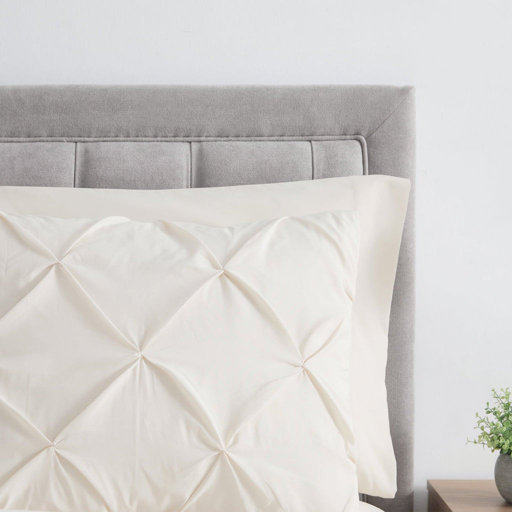 All-Season Comforter Set, 3-Piece, Queen, Pleated Wrinkle-Resistant Microfiber Bedding, Ivory, All-Season - All-Season Down Alternative Comforter Insert Detail