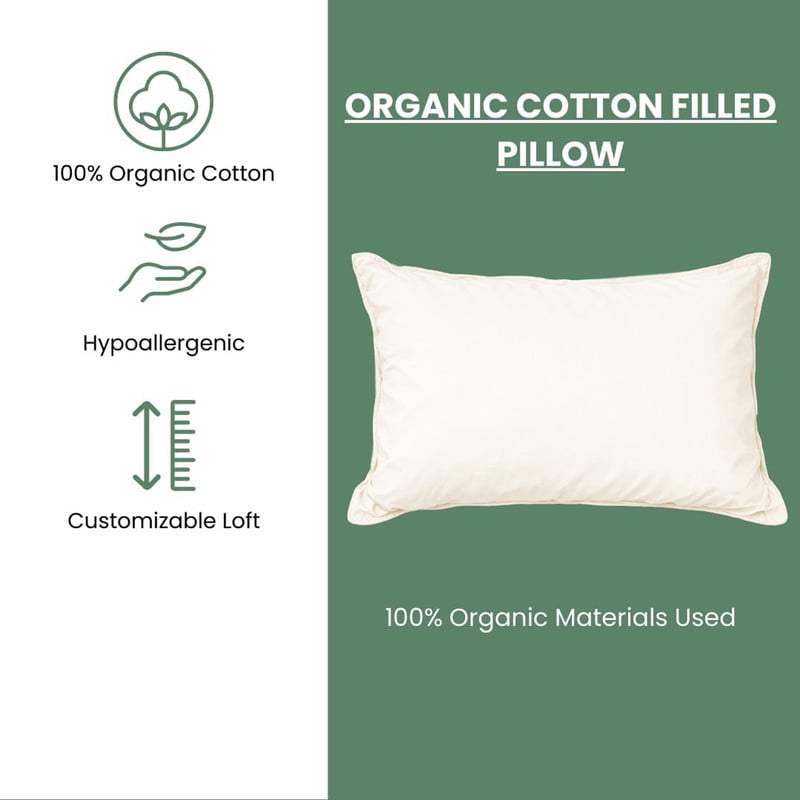 Orthopedic Support 100% Organic Cotton Pillow with Organic Cotton Cover - GOTS CERTIFIED - Adjustable Loft, Head Neck Pain Relief, Back ... - Hotel Quality Plush Sleeping Pillows Detail