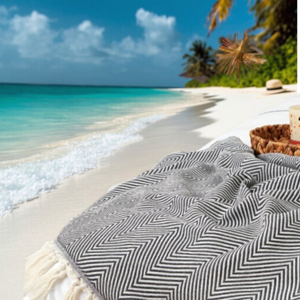 Cozy Fleece Turkish Cotton Throw Blanket & Beach Towel, 60"x70" Boho Decorative Blanket for Couch, Bed, Sofa & Outdoor, Lightweig... - Cozy Fleece Throw Blanket for Couch & Bed Detail