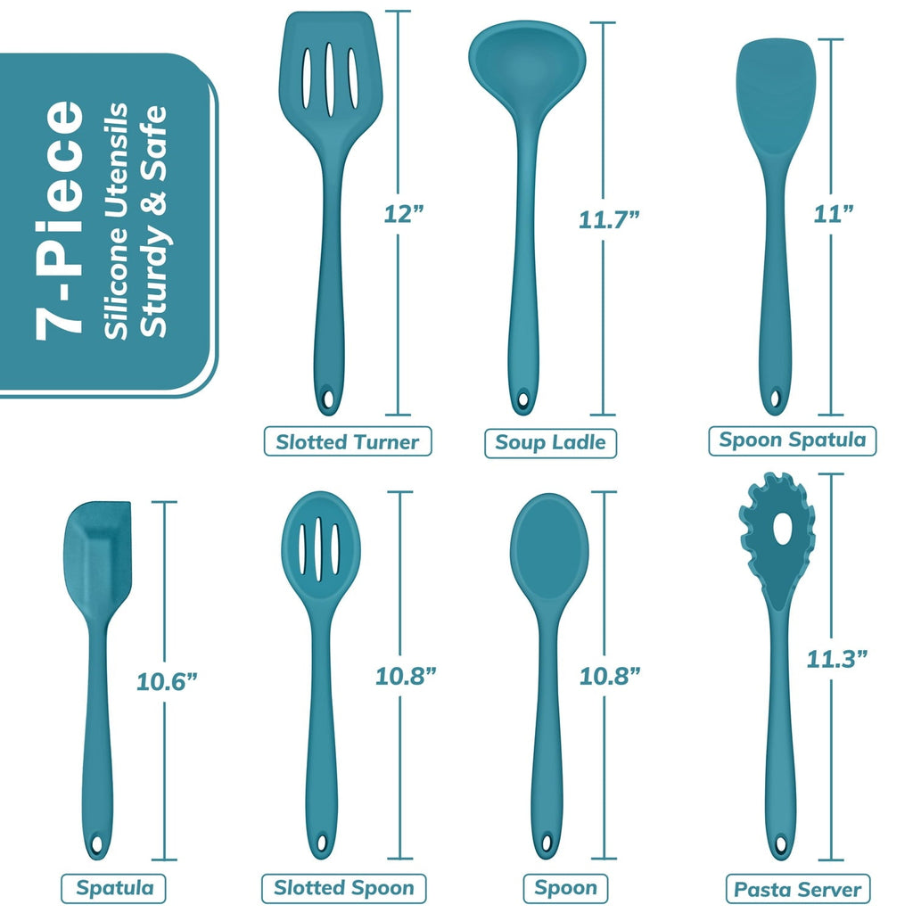 Professional Grade 7-Piece Silicone Cooking Utensils Set, Blue Kitchen Utensils, Non-stick Gadgets Tools Include Slotted Turner, Soup La... - High-Precision Culinary Tool for Baking & Cooking Detail