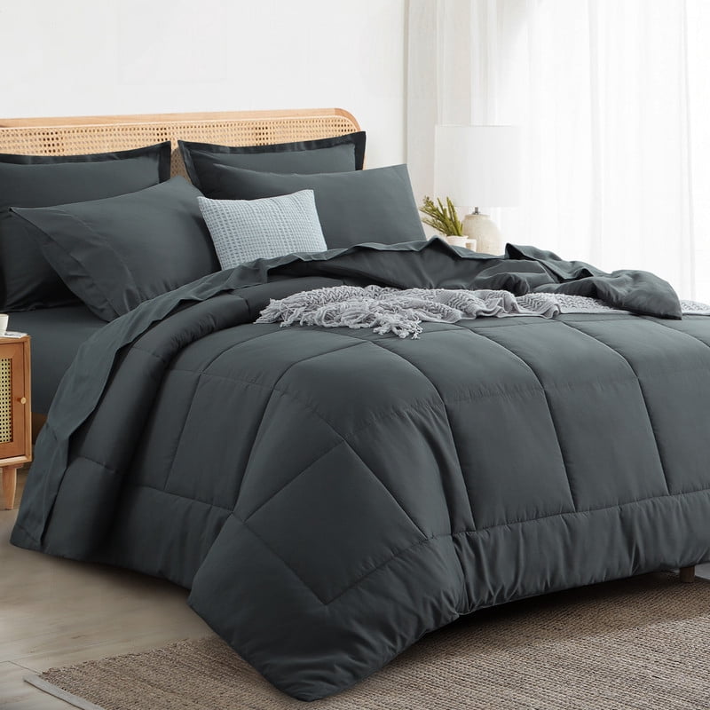 All-Season 7 Pieces Comforter Set with Sheets - Bed in a Bag with Comforter and All Season Sheets, Pillowcases,Dark Gray,Queen - Cloud-Like Soft Lightweight Bed Comforter Detail