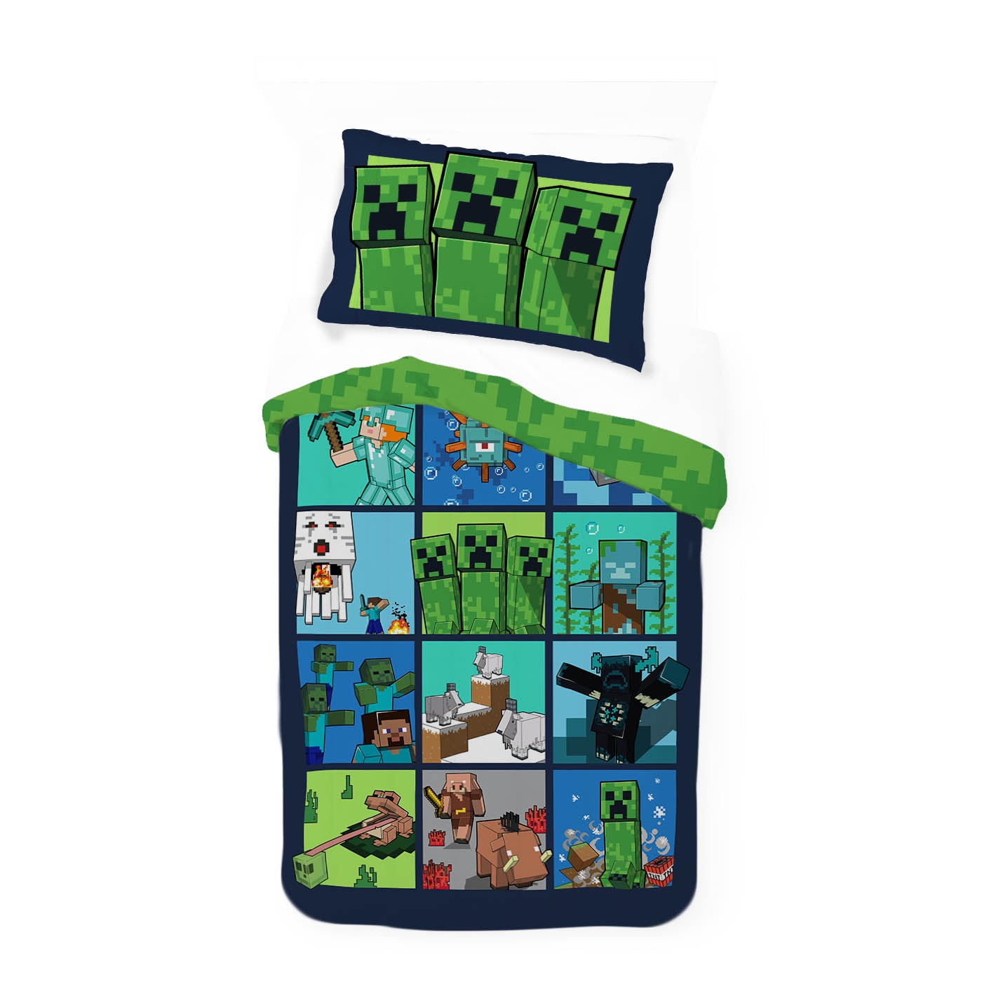 Heavyweight Warmth Kids 2 Piece Green Reversible Comforter and Pillowcase Bedding Set, Twin/Full - Luxurious Quilted Duvet Cover Set Detail