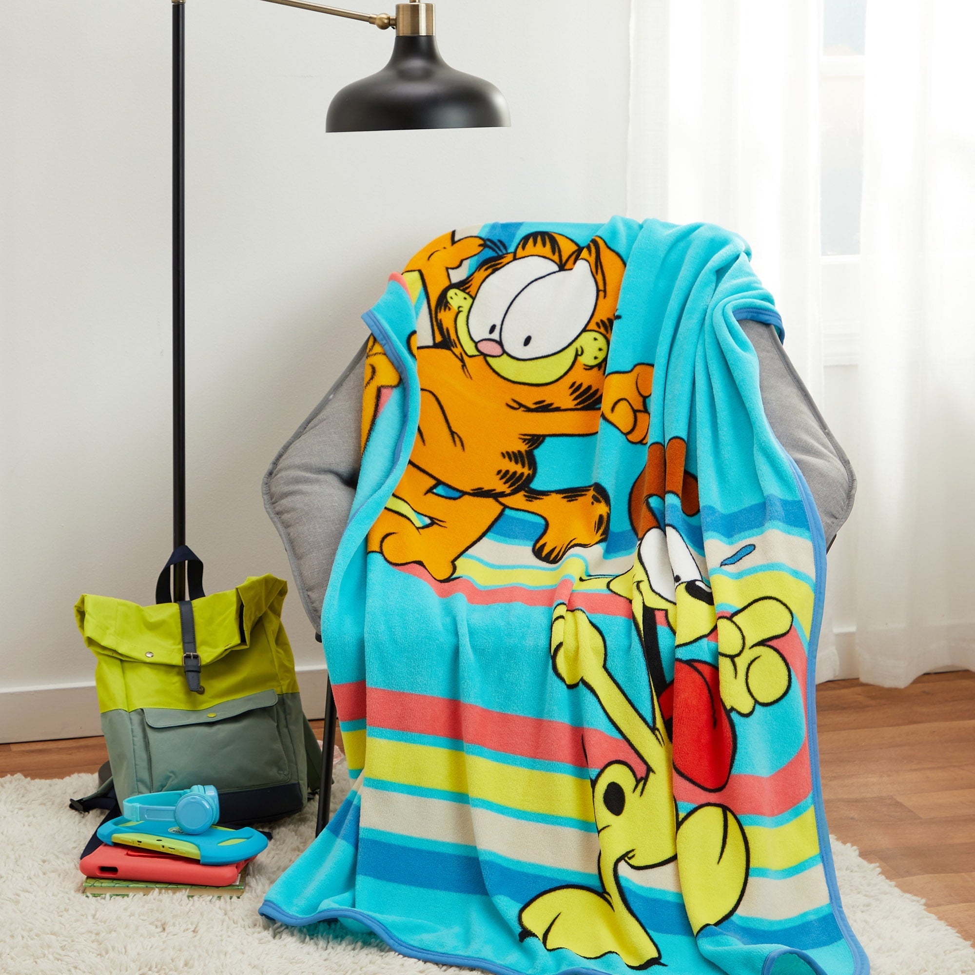 Cozy Fleece Kids Blue Print Fleece Throw Blanket, 46 x 60 - Luxury Knitted Decorative Throw Blanket with Fringes Detail