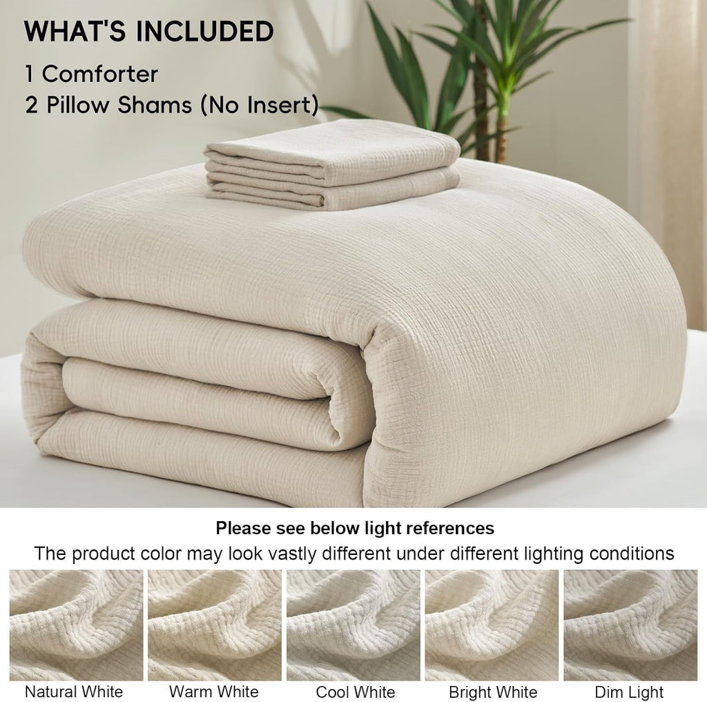 Fluffy Down Alternative Cotton Muslin Comforter Set Queen Size, Ultra Soft Breathable & Lightweight Bedding Set for All Seasons, 1 Comfy Comf... - Hypoallergenic Ultra-Fluffy Quilt for Winter Detail