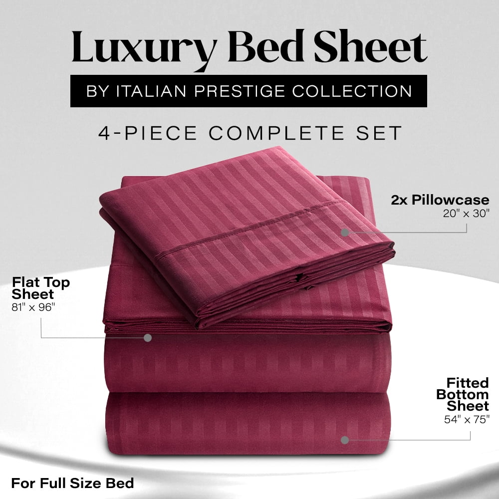 Premium Egyptian Cotton Bedding Set with Flat Sheet, Fitted Bed Sheet & Pillowcases, Full Burgundy - Premium Ultra-Soft Pillowcase Pair for Sleeping Detail