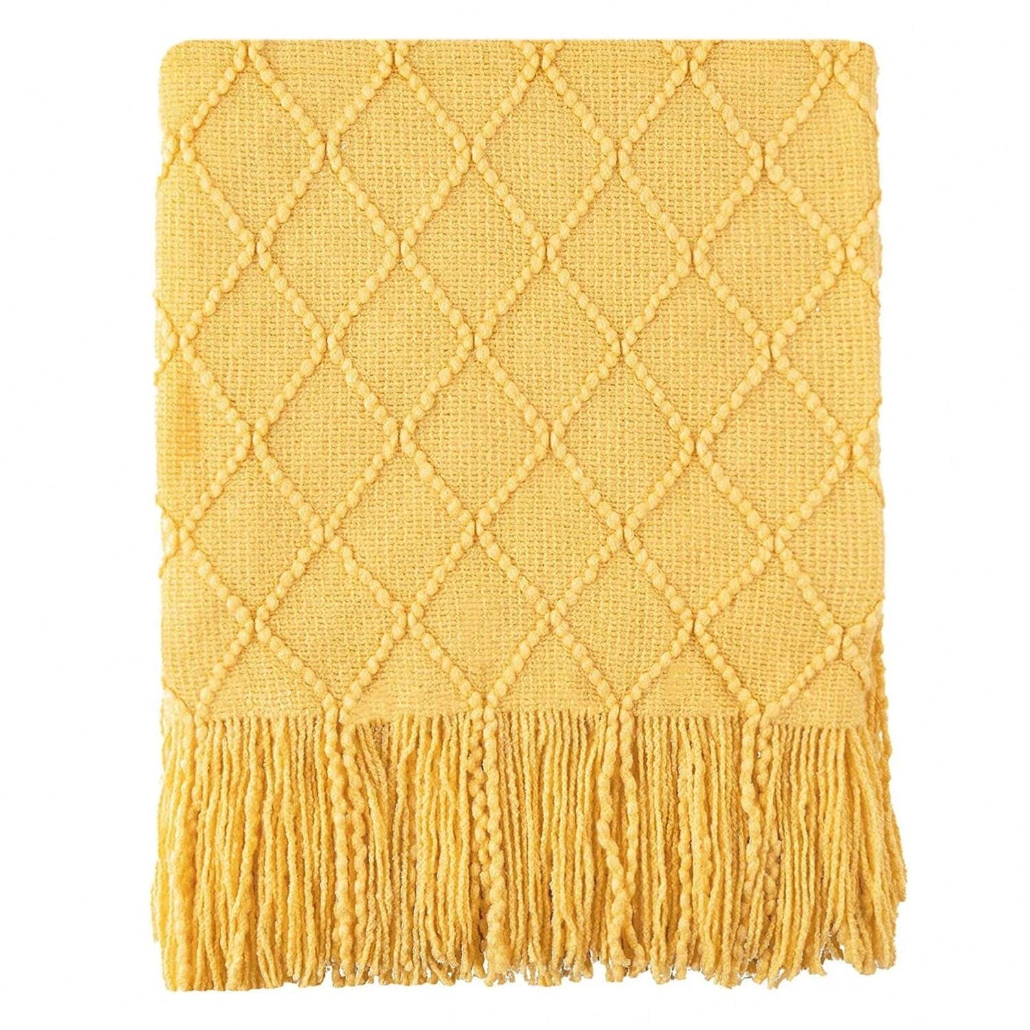 Reversible Sherpa Mustard Throw Blanket for Couch,Gold Yellow Knit Throw with Fringe,Outdoor Throw ,50"x60" - Lightweight Plush Warm Blanket for All Seasons Detail