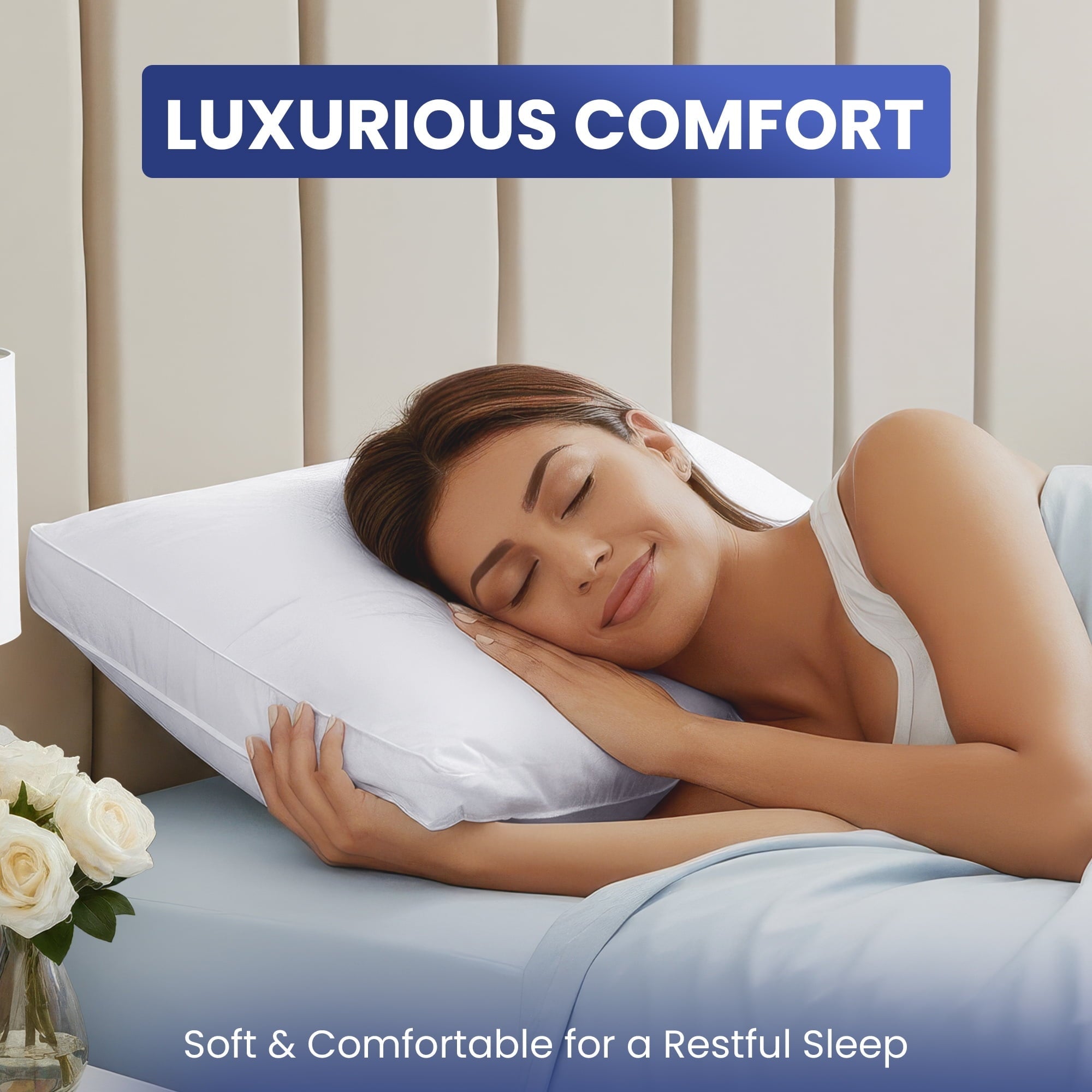 Hotel Collection Queen Bed Pillow, 26"L x 18" W, Set of 2, Soft and High-Quality, Gusseted Pillow for All Sleep Positions (White) - Decorative Throw Pillow Cushion for Sofa & Bed Detail