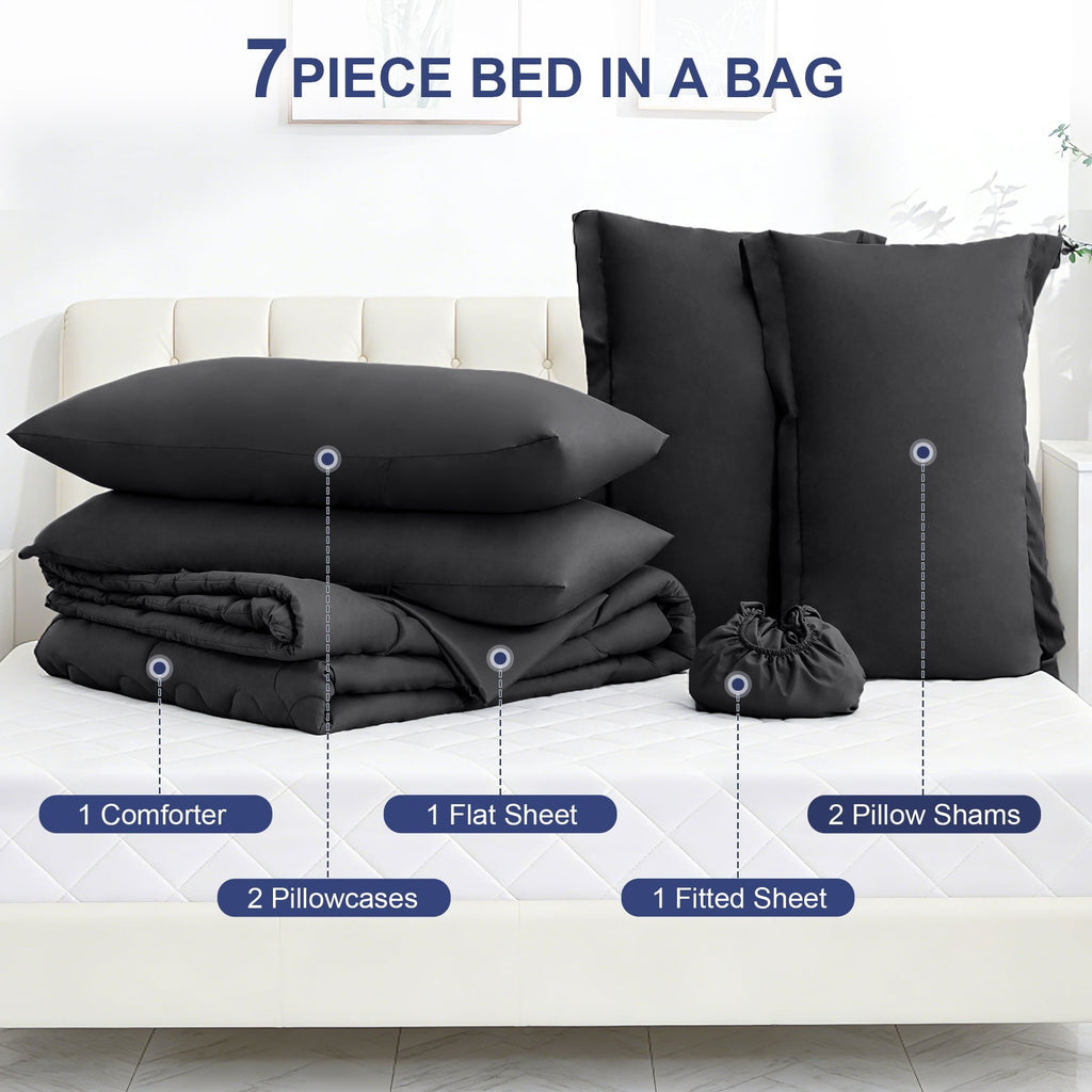 Heavyweight Warmth 7 Pieces Comforter Set Full，Bed in A bag，All Seasons Bedding sets with Comforter,Fitted Sheet,Flat Sheet,Pillowcases ... - All-Season Down Alternative Comforter Insert Detail